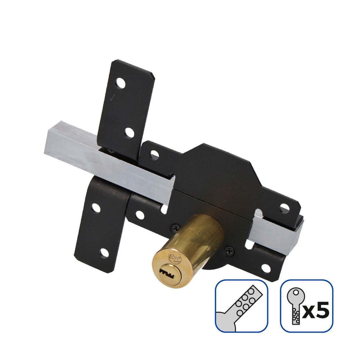 Säkerhetslås EDM 85192 Svart ickel 83 x 170 mm Ø26 mm - 4