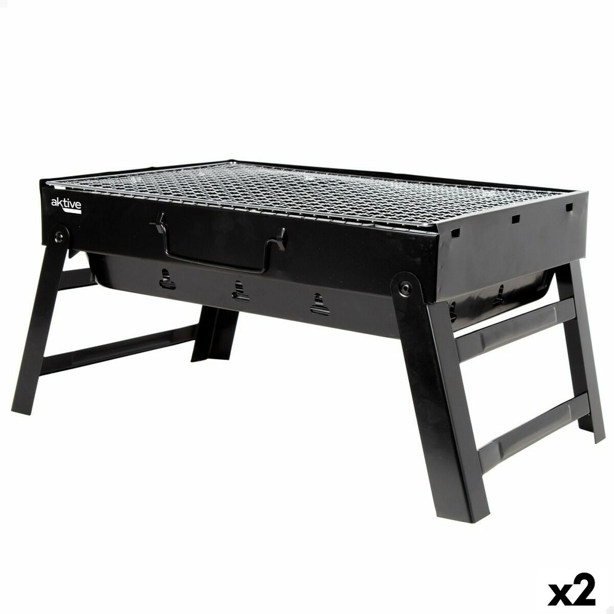 Bärbar Grill Aktive Rektangulär Svart 50 x 23 x 30 cm (2 antal) - 8