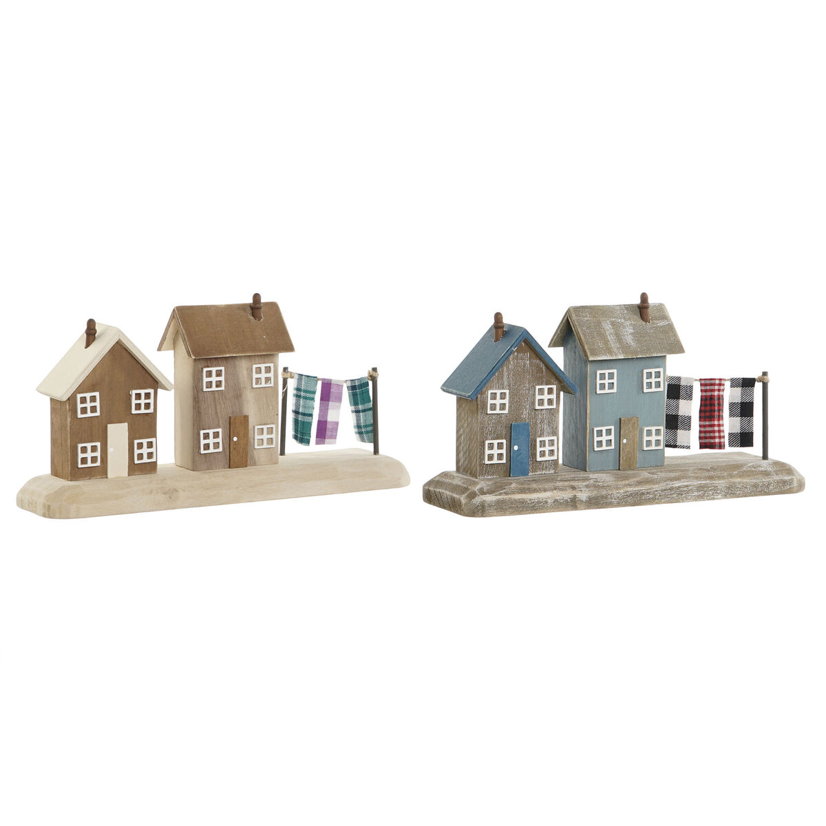 Prydnadsfigur Home ESPRIT Blå Röd Multicolour Hus 25,5 x 9 x 13,5 cm (2 antal)