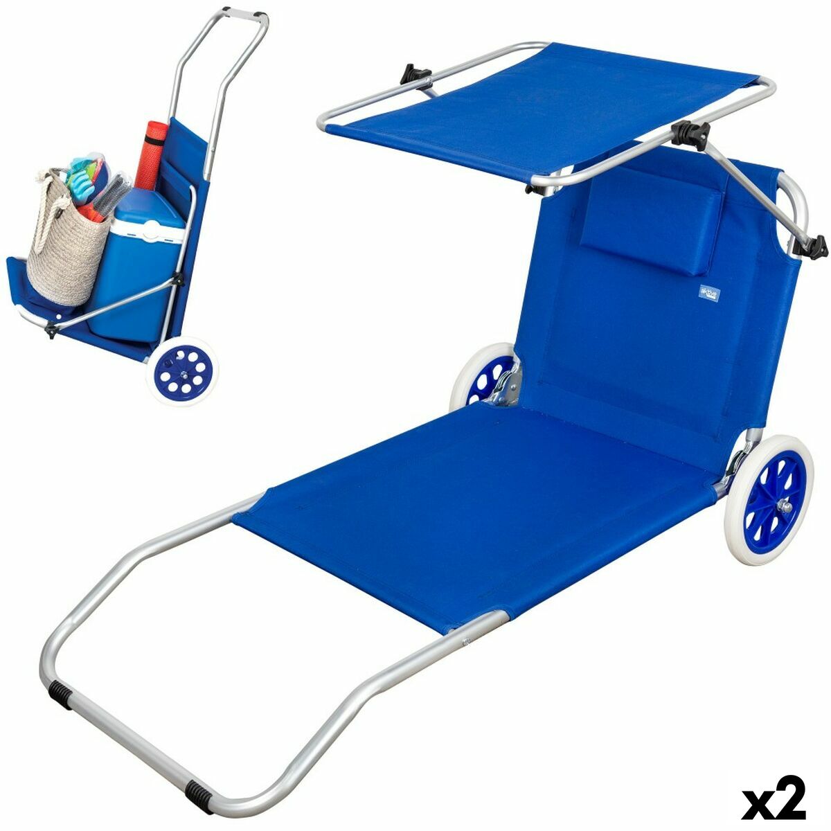 Hopfällbar campingstol Aktive Blå 62 x 62 x 117 cm Hopfällbar vagn Markis (2 antal) - 6