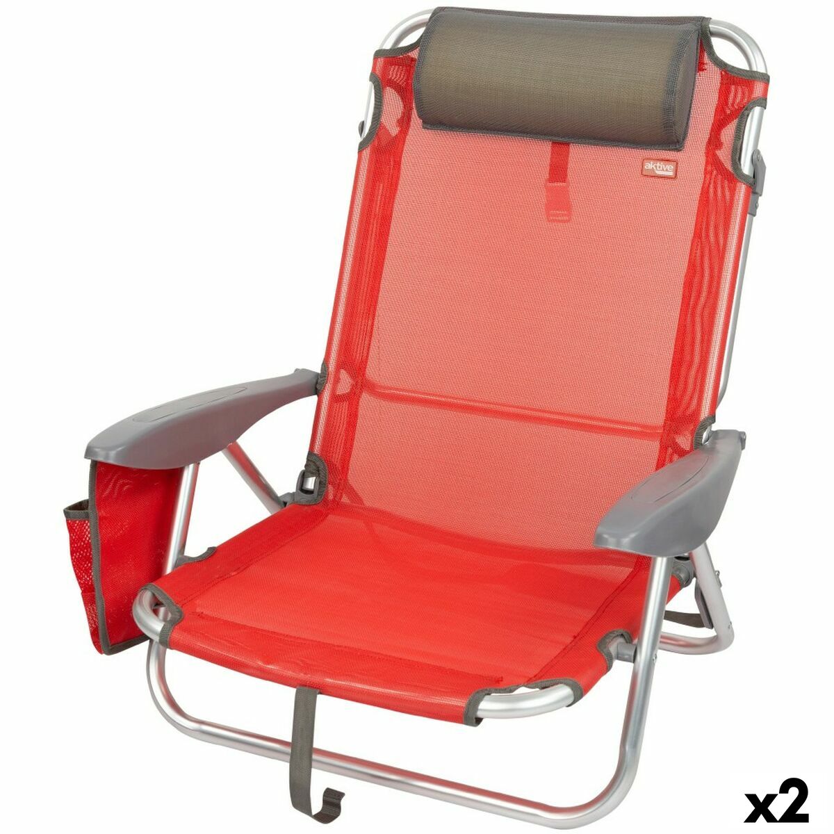 Fällbar stol med nackstöd Aktive Menorca Röd 51 x 76 x 45 cm (2 antal) - 6