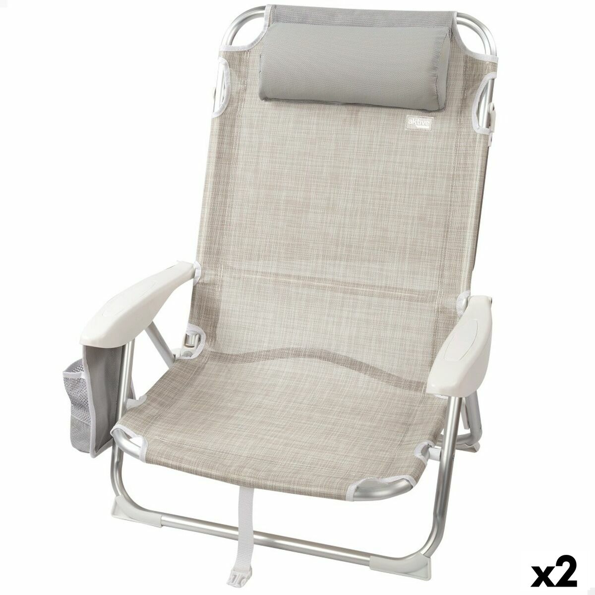 Fällbar stol med nackstöd Aktive Ibiza Beige 51 x 76 x 45 cm (2 antal) - 6