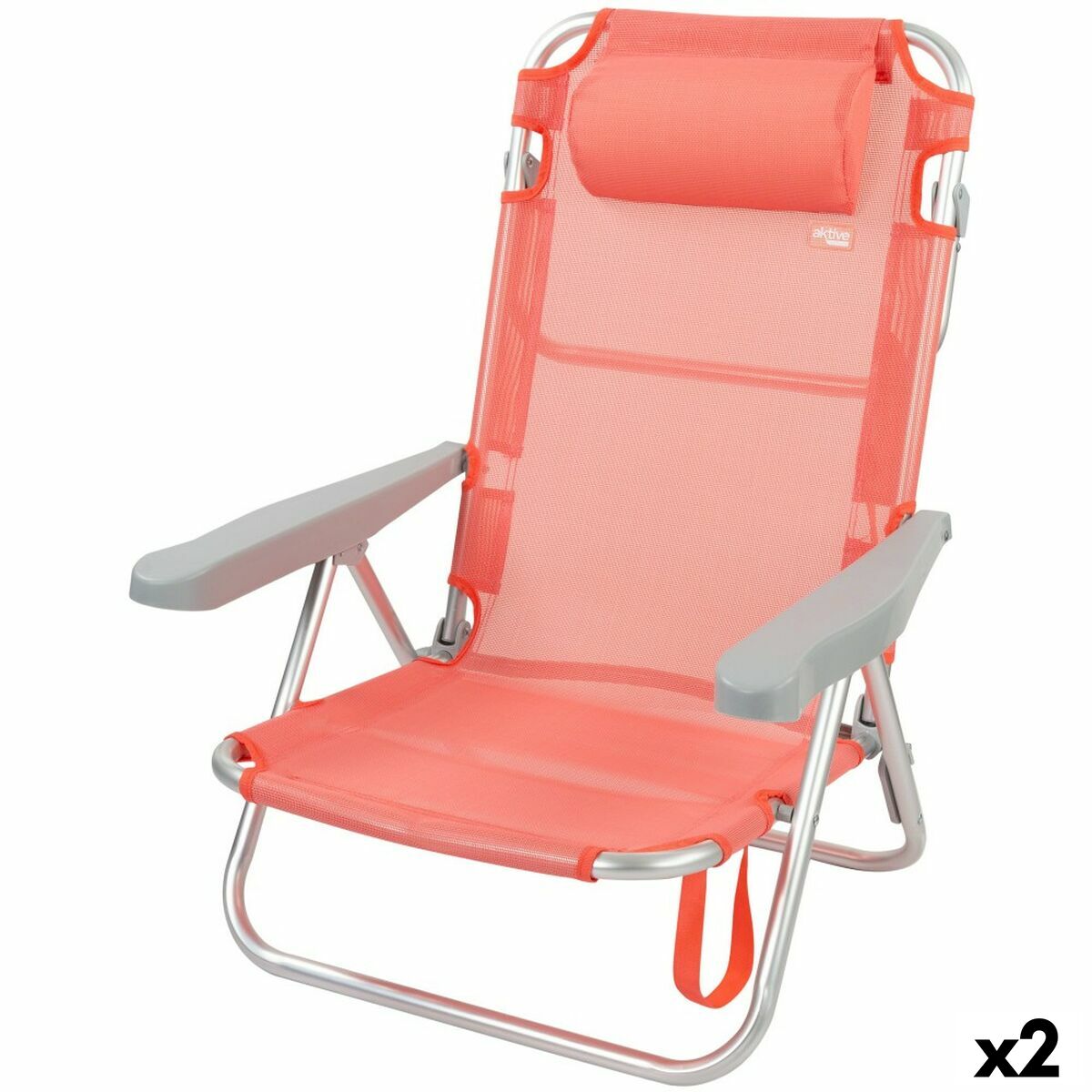Fällbar stol med nackstöd Aktive Flamingo Korall 48 x 84 x 46 cm (2 antal) - 6