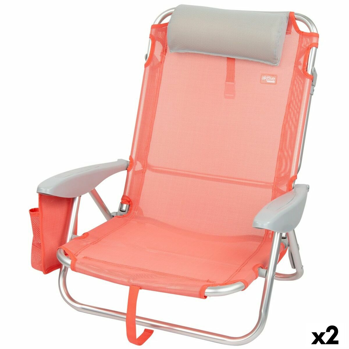 Fällbar stol med nackstöd Aktive Flamingo Korall 51 x 76 x 45 cm (2 antal)