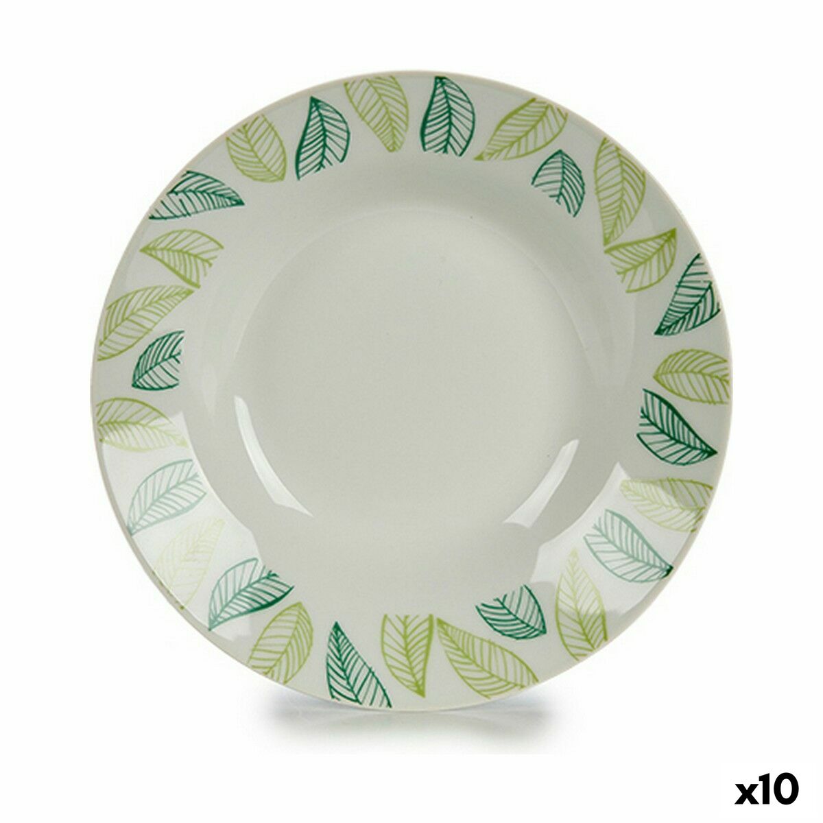 Djup tallrik Vit Grön Ø 20,6 cm Blad Porslin (10 antal)