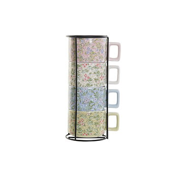 Set med kaffekoppar DKD Home Decor Blå Grön Rosa Metall Dolomite 260 ml