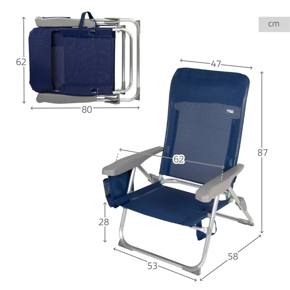 Strandstol Aktive Slim Hopfällbar Marinblå 47 x 87 x 58 cm (2 antal) - 5