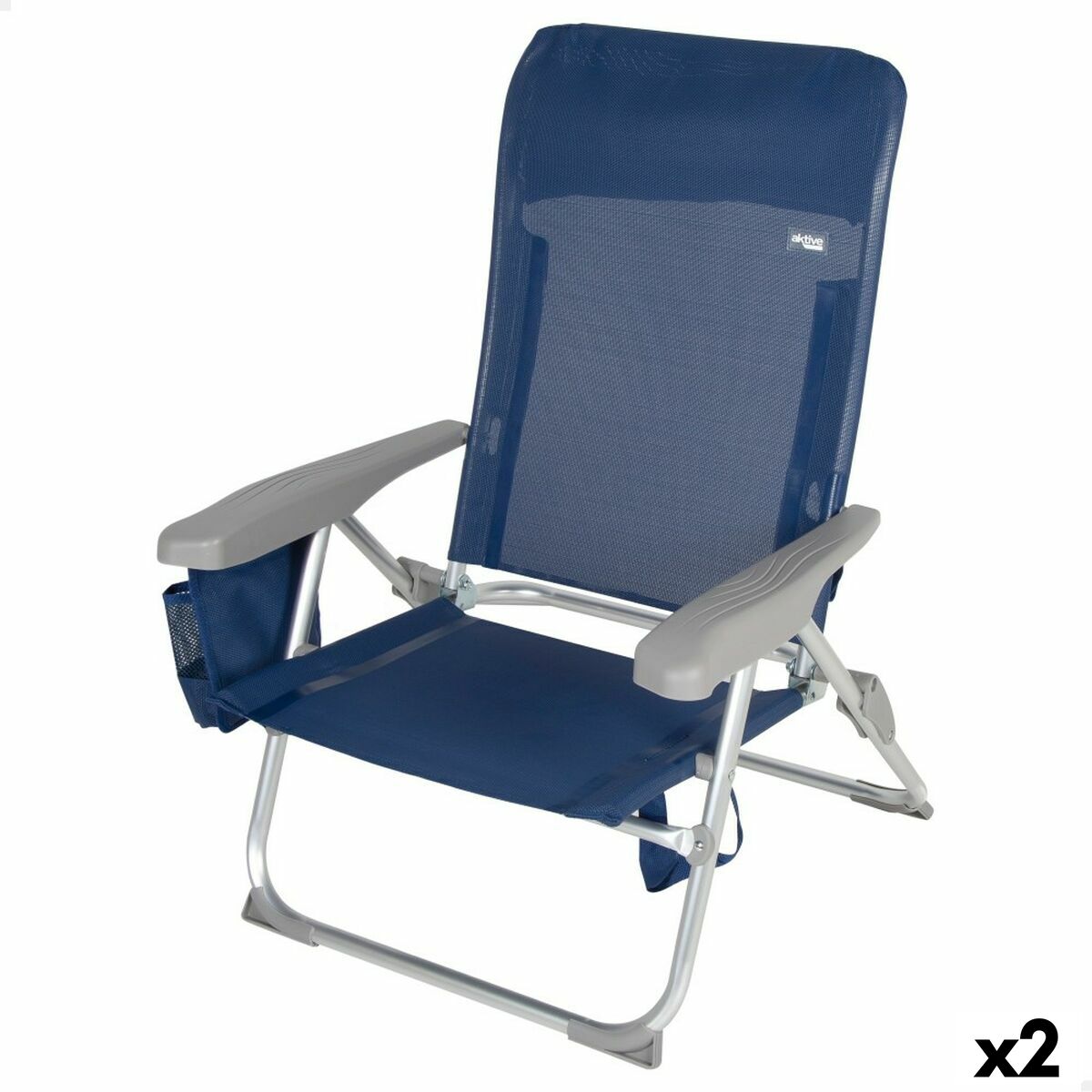 Strandstol Aktive Slim Hopfällbar Marinblå 47 x 87 x 58 cm (2 antal) - 8