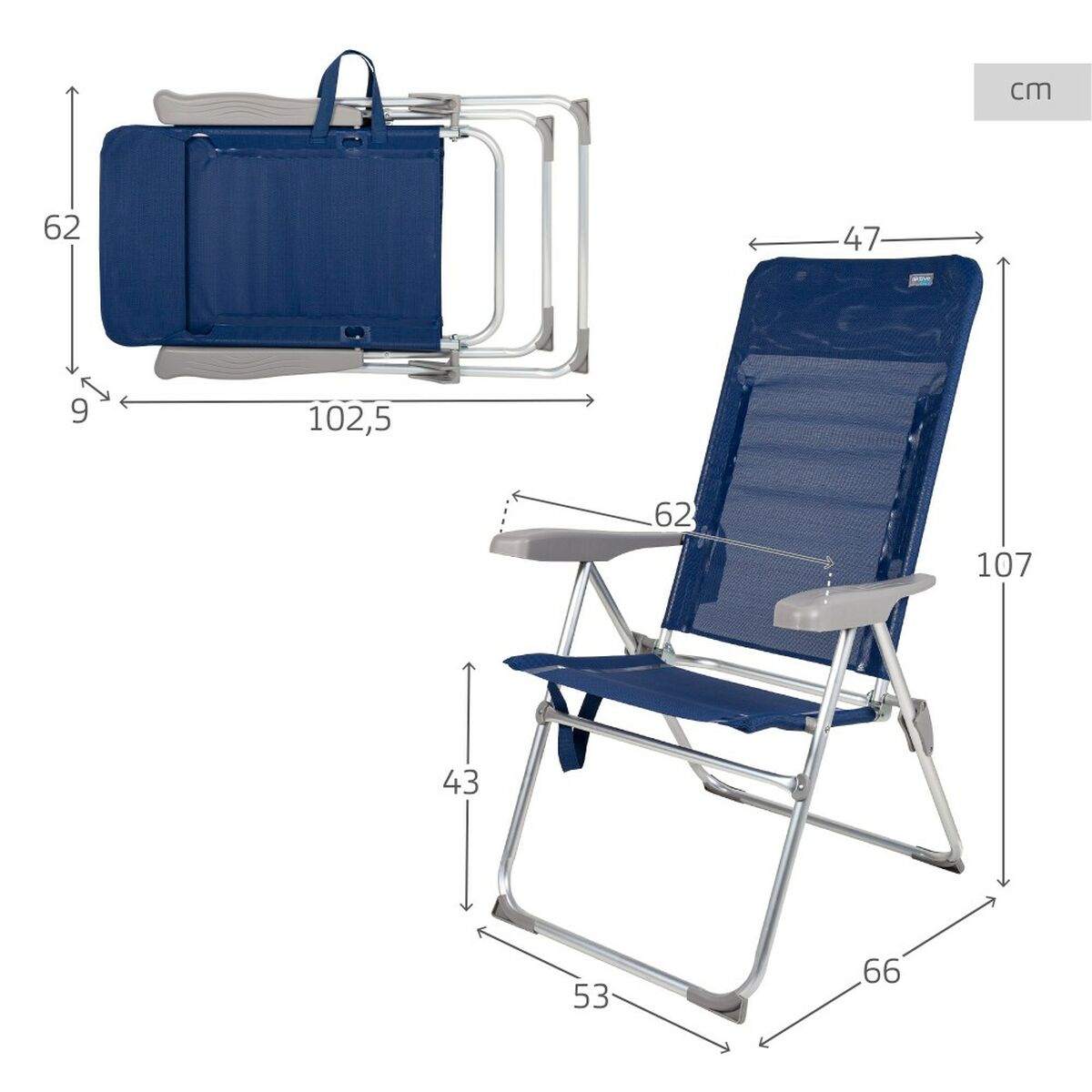 Strandstol Aktive Slim Hopfällbar Marinblå 47 x 107 x 66 cm (4 antal) - 5
