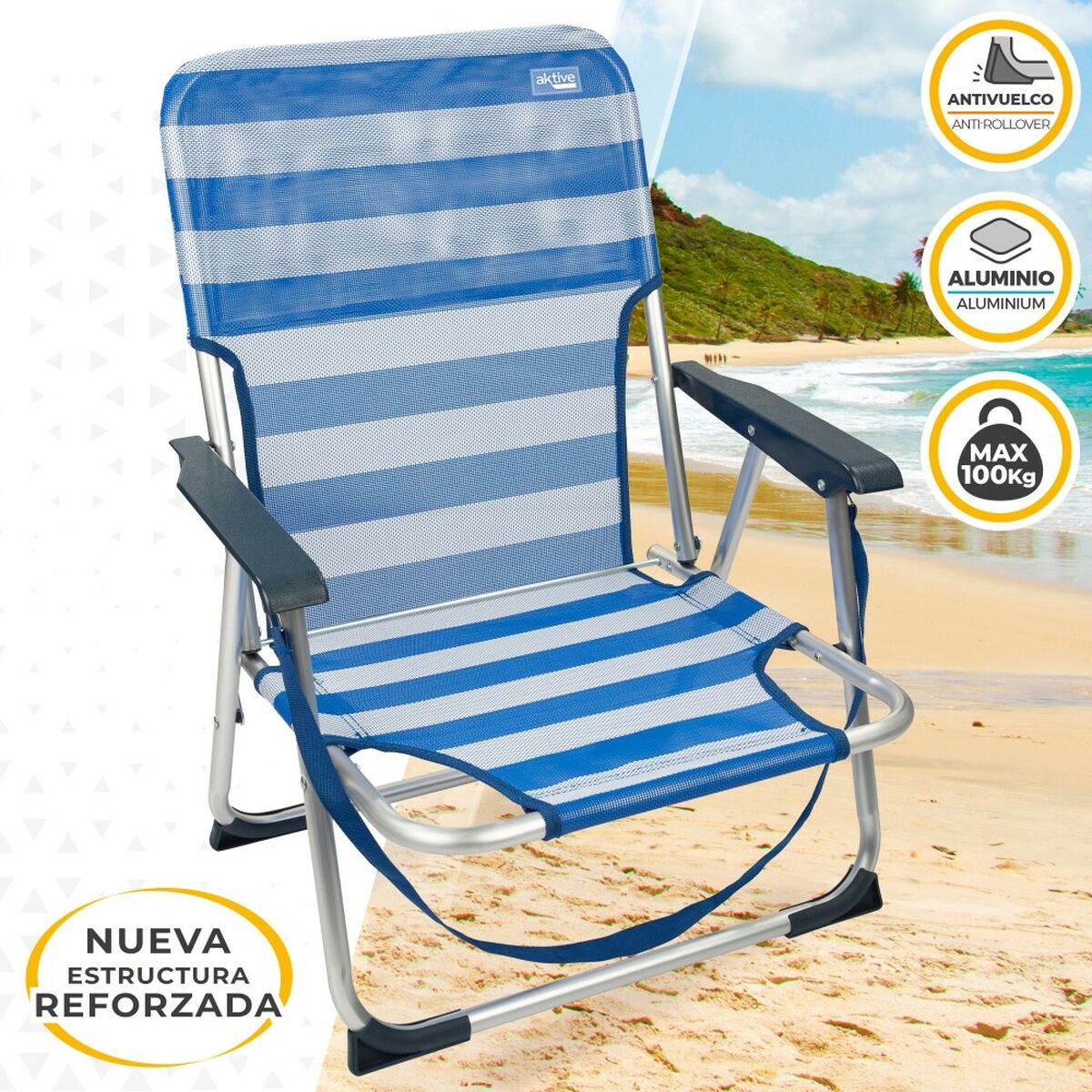 Strandstol Aktive Hopfällbar Blå 44 x 72 x 35 cm (4 antal) - 10