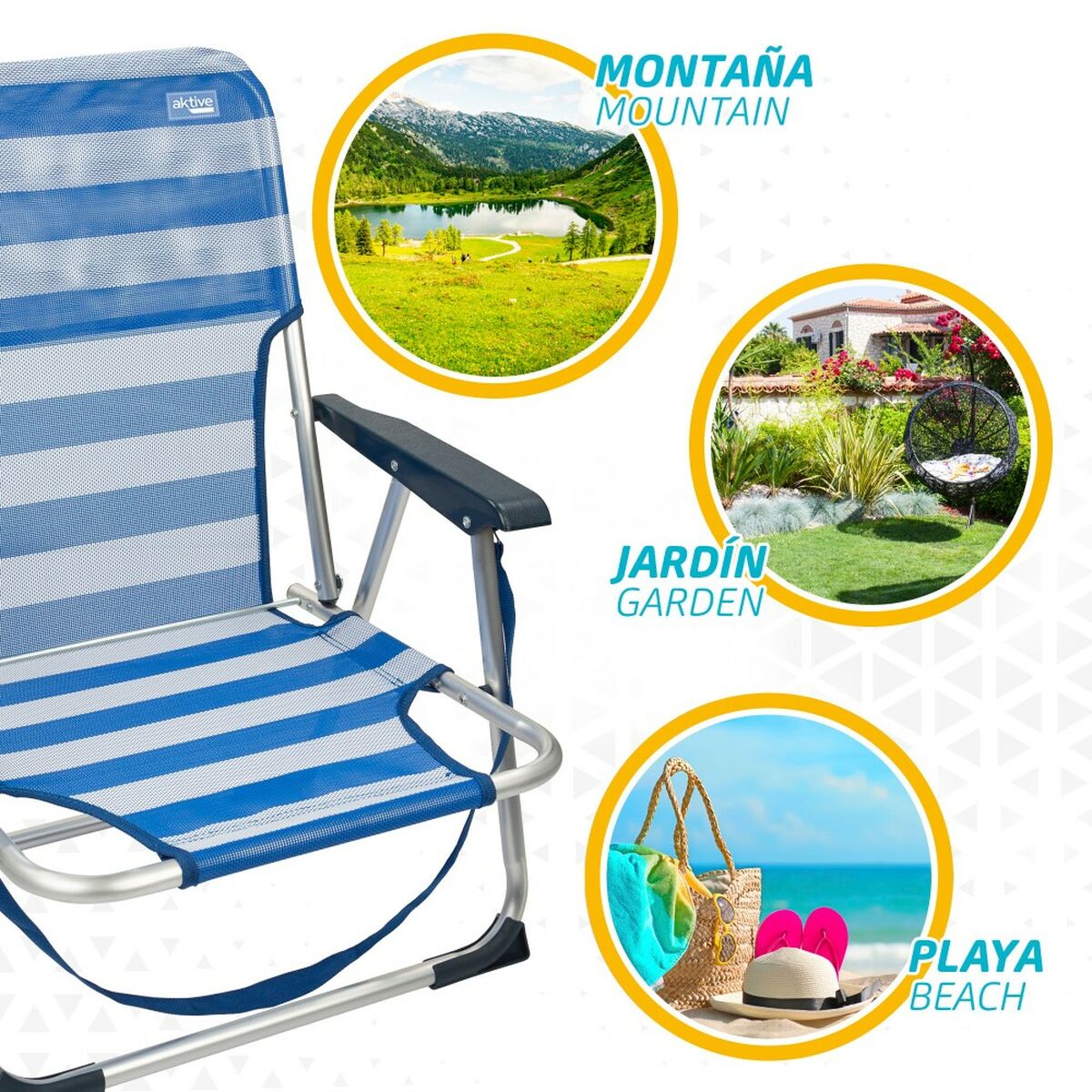 Strandstol Aktive Hopfällbar Blå 44 x 72 x 35 cm (4 antal) - 6