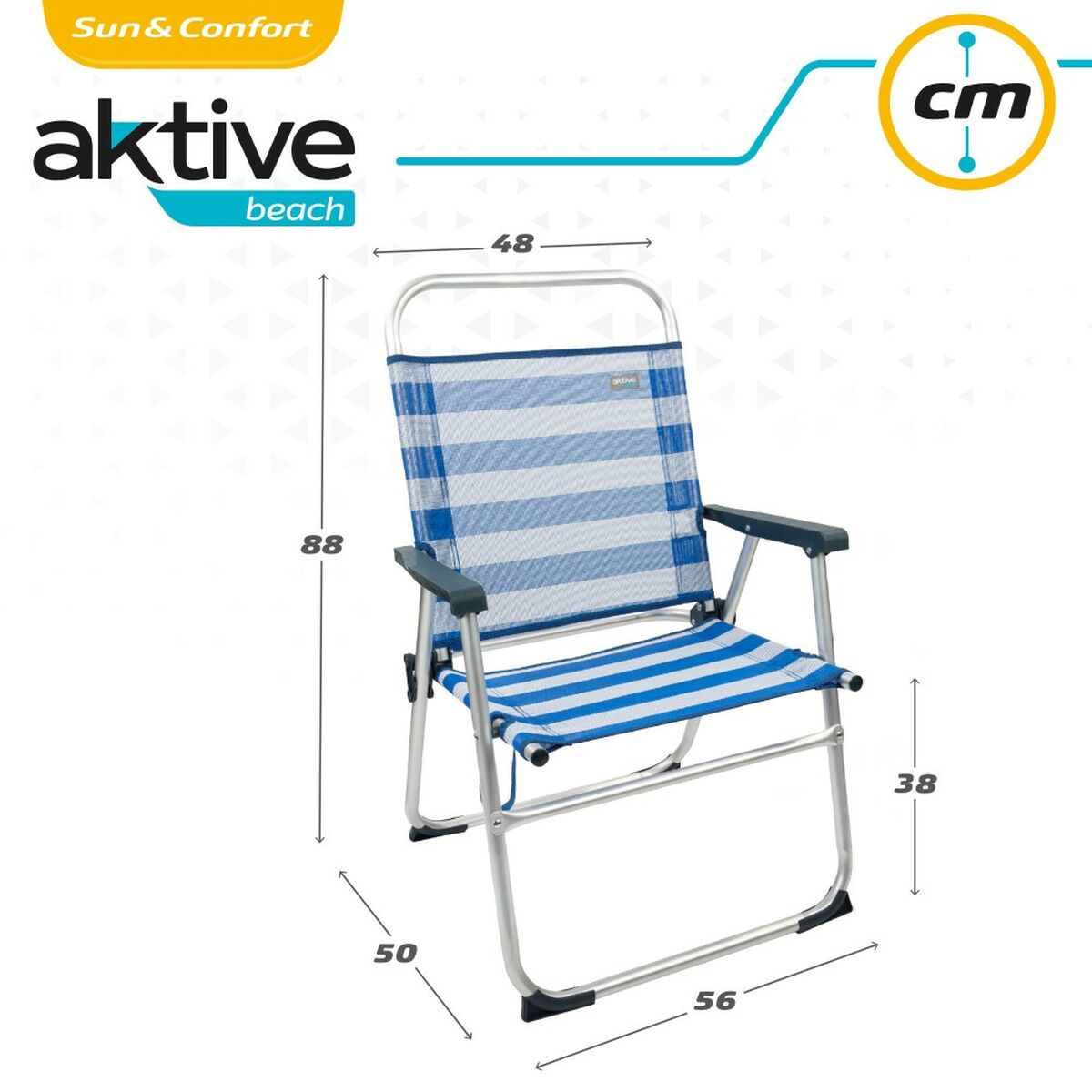 Strandstol Aktive Blå Vit 48 x 88 x 50 cm Aluminium Hopfällbar (4 antal) - 7