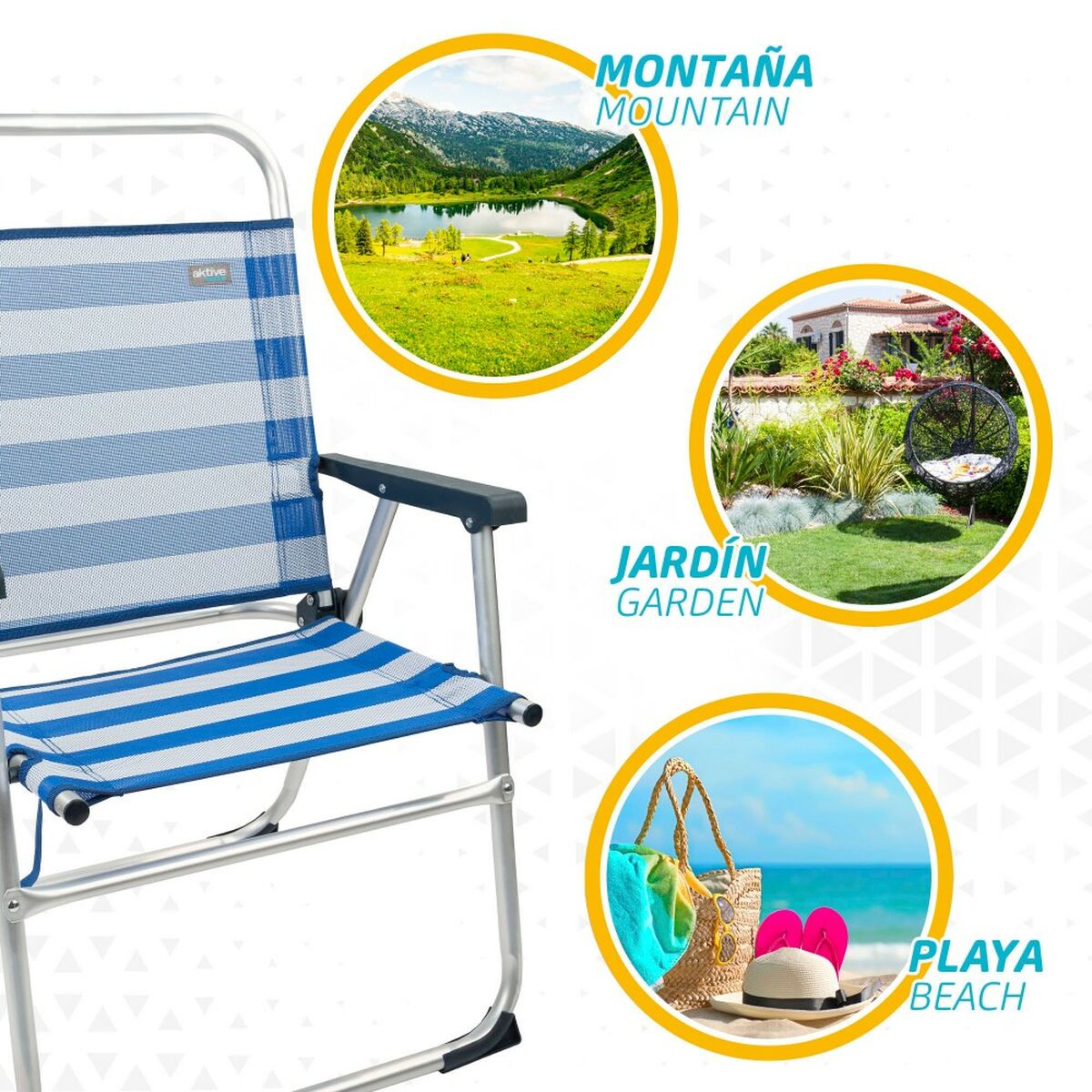 Strandstol Aktive Blå Vit 48 x 88 x 50 cm Aluminium Hopfällbar (4 antal) - 6