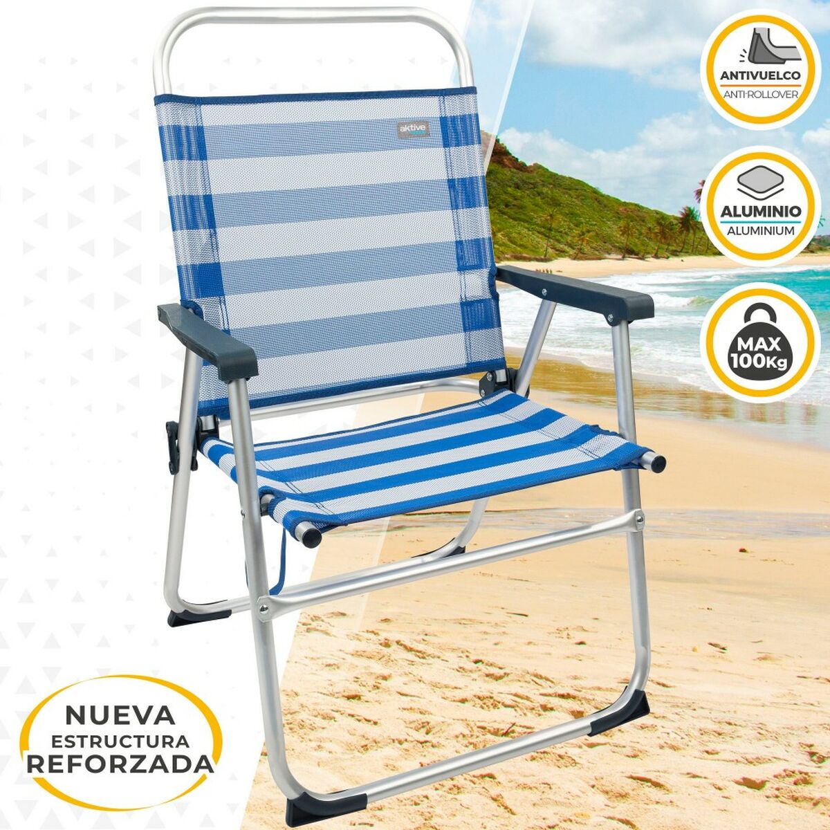 Strandstol Aktive Blå Vit 48 x 88 x 50 cm Aluminium Hopfällbar (4 antal) - 10