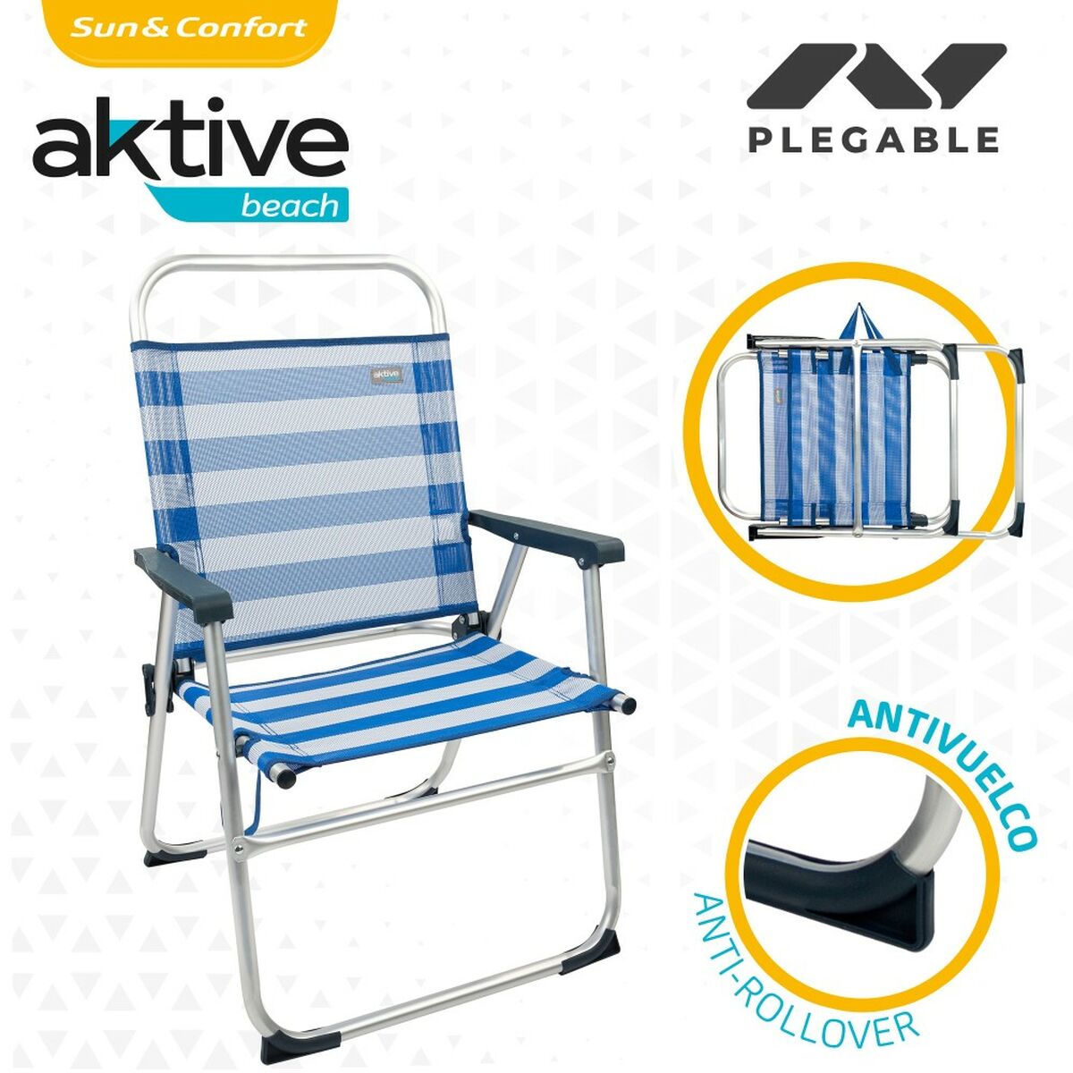 Strandstol Aktive Blå Vit 48 x 88 x 50 cm Aluminium Hopfällbar (4 antal) - 4