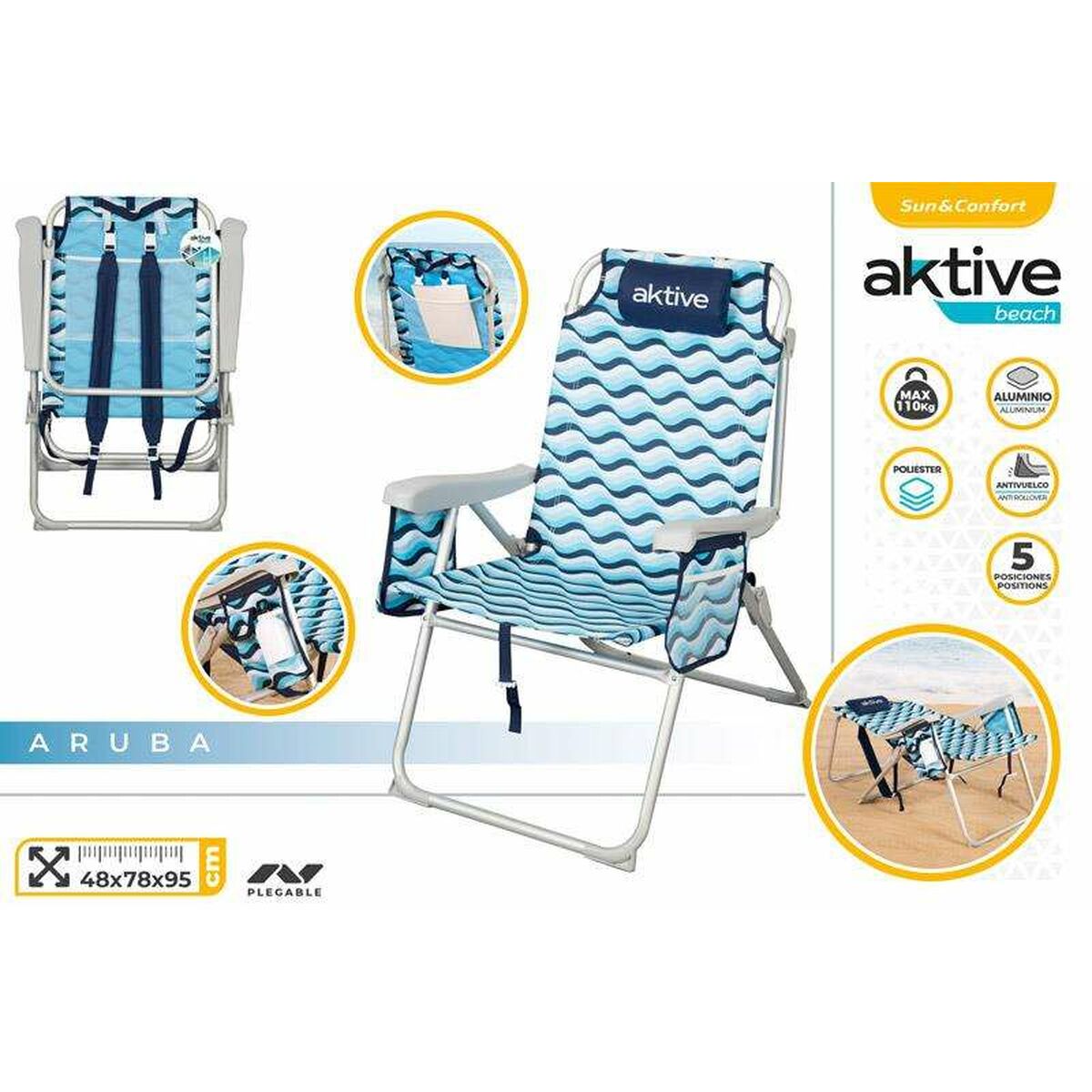 Strandstol Aktive 64 x 63 x 43 cm Celeste - 3