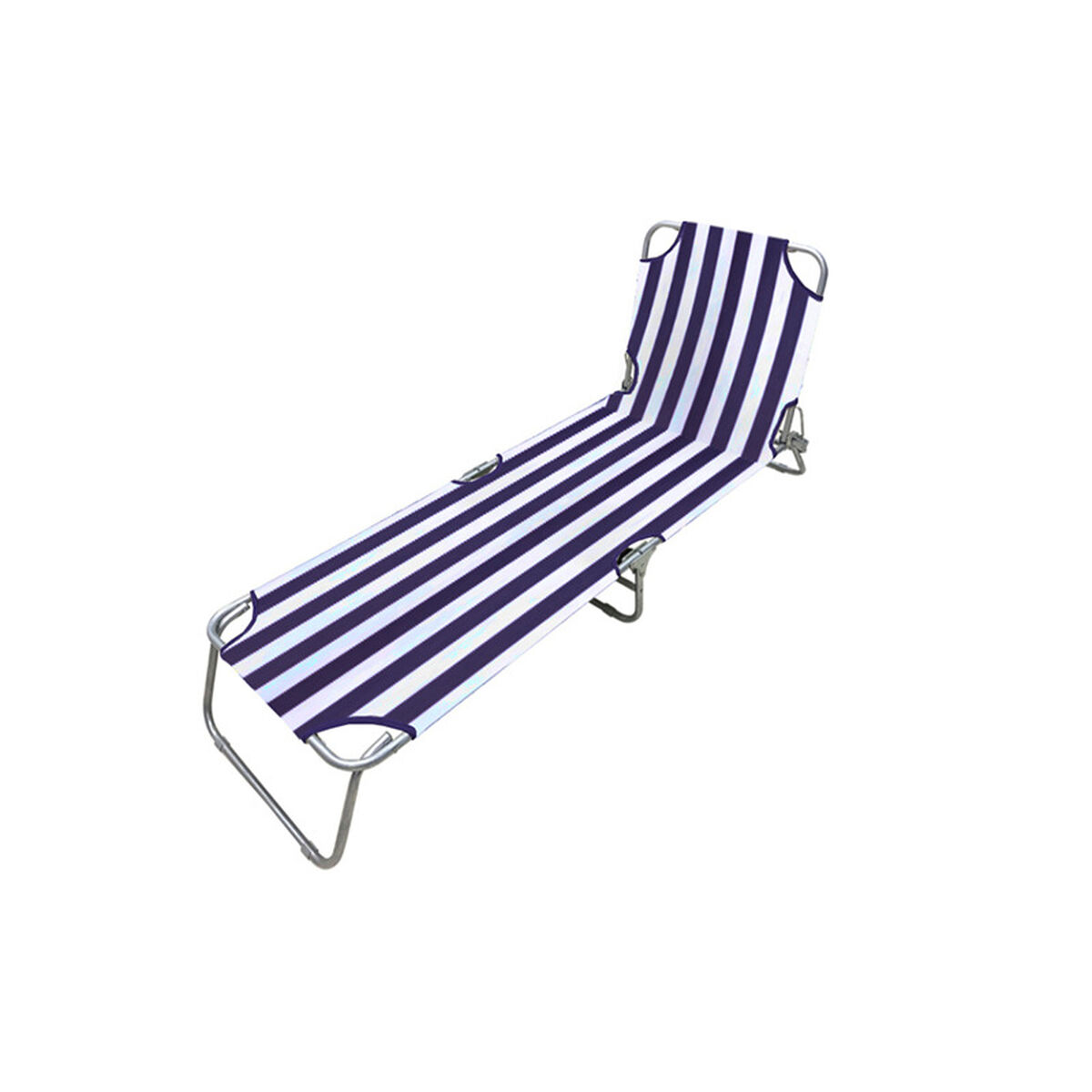 Marbueno Hopfällbar Solstol Stål Blå och Vit Randig Strand och Pool 187X55X24 cm 10020 - 2