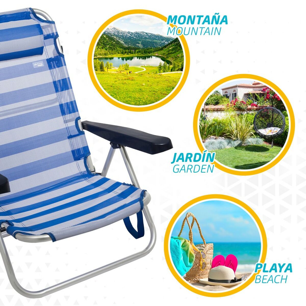 Strandstol Aktive Hopfällbar Kudde Vit Blå 48 x 84 x 46 cm (2 antal) - 6