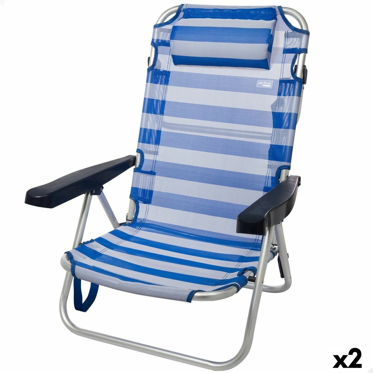 Strandstol Aktive Hopfällbar Kudde Vit Blå 48 x 84 x 46 cm (2 antal) - 8
