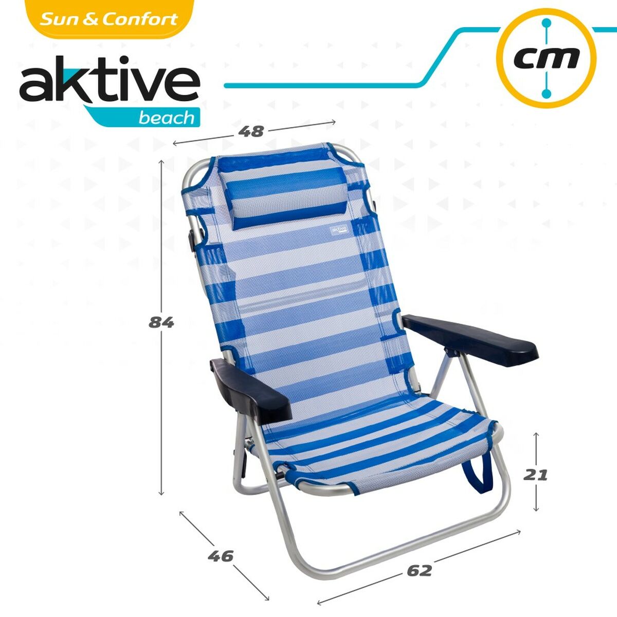 Strandstol Aktive Hopfällbar Kudde Vit Blå 48 x 84 x 46 cm (2 antal) - 7