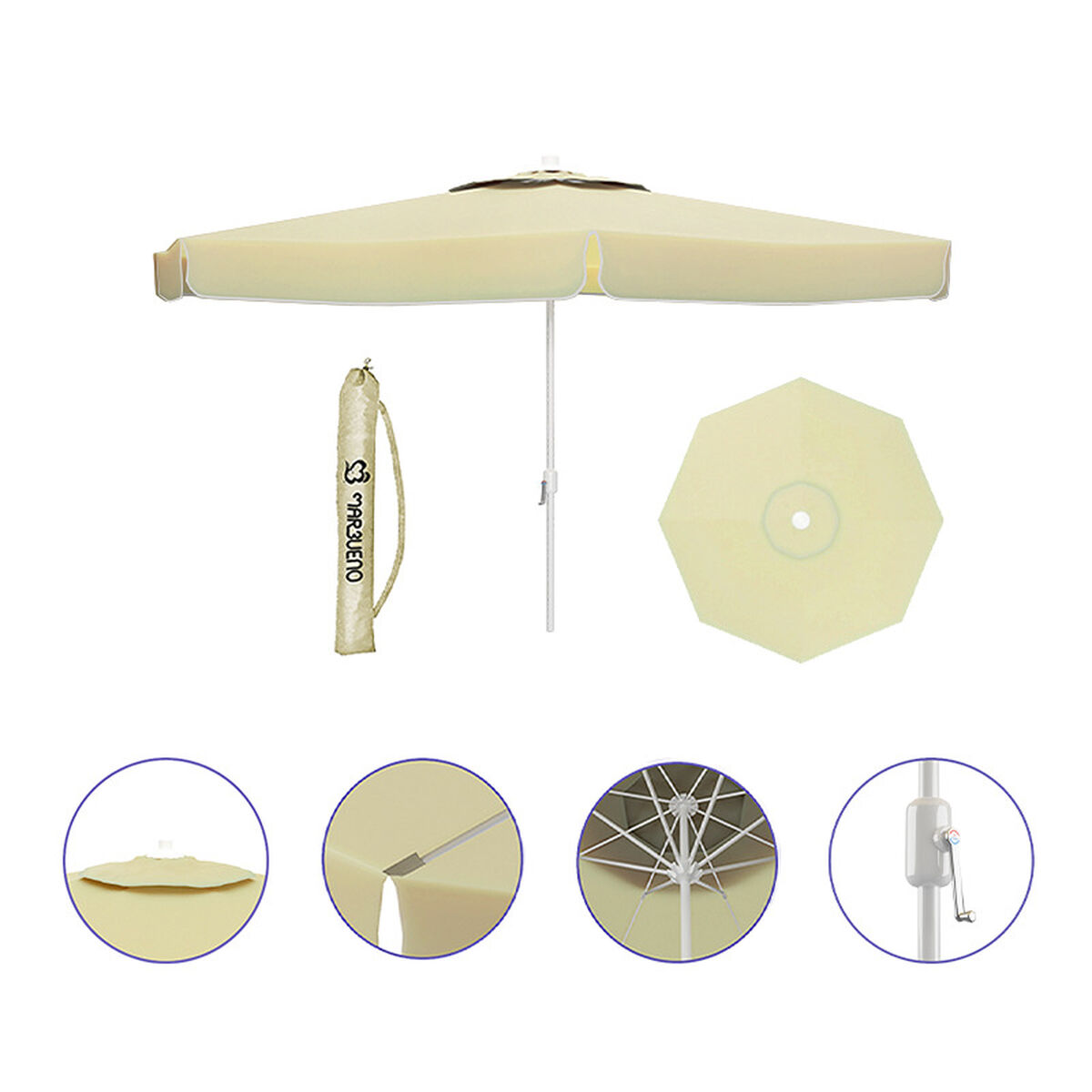 Marbueno Aluminium Parasoll 8 Spokes D270 cm Polyester Vit Trädgård, Pool och Terrass 10182 - 7