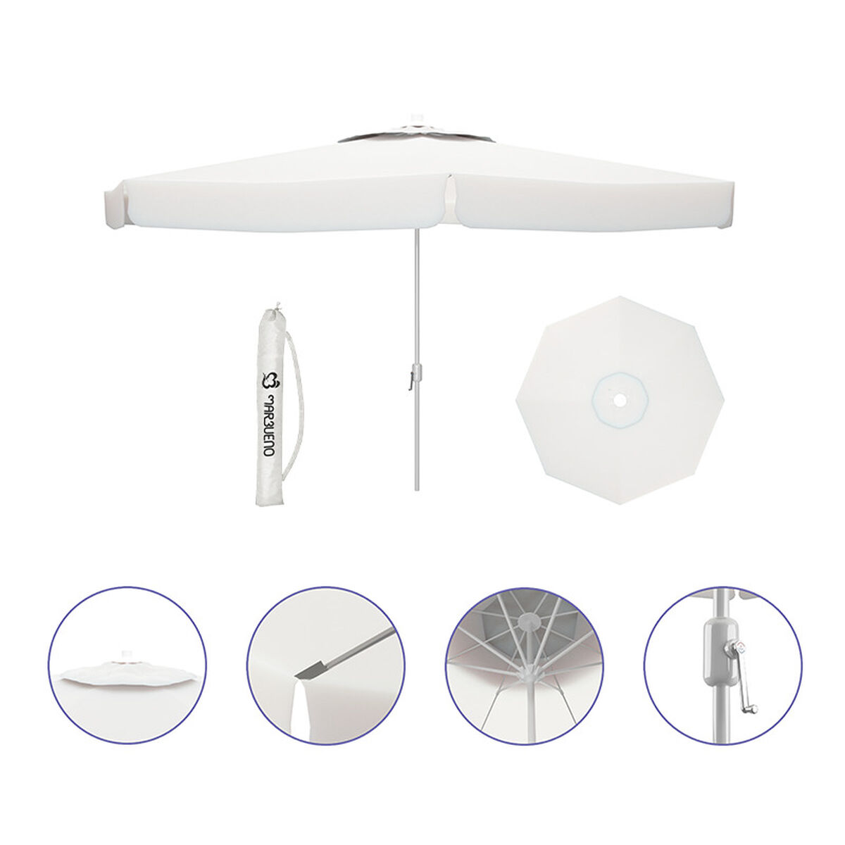 Marbueno Aluminium Parasoll 8 Spokes D270 cm Polyester Vit Trädgård, Pool och Terrass 10182 - 5