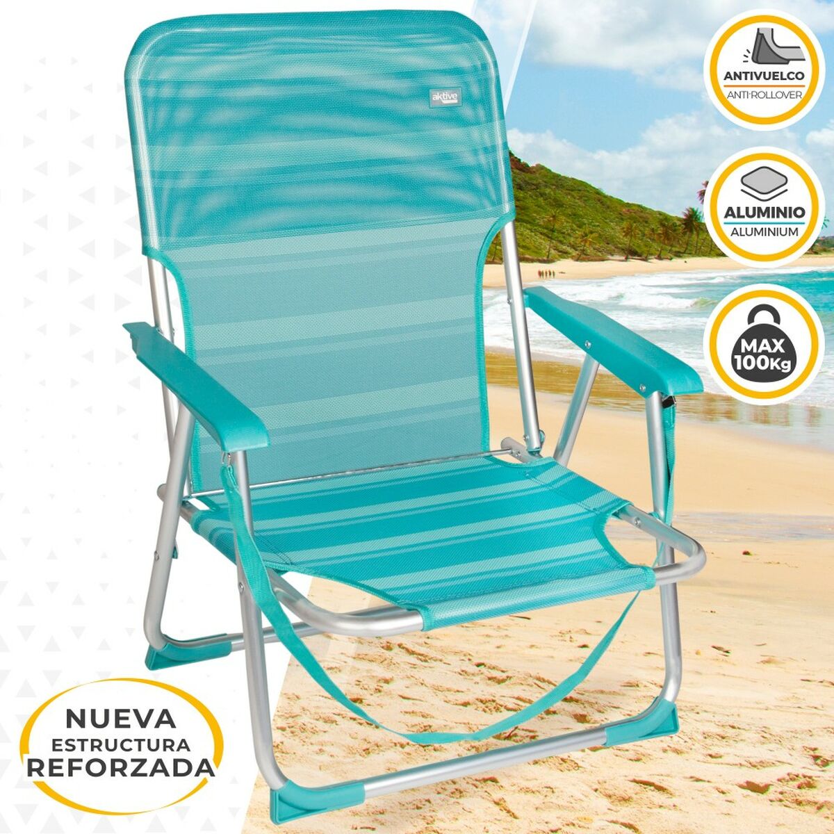 Strandstol Aktive Turkos 44 x 72 x 35 cm Aluminium Hopfällbar (4 antal) - 10