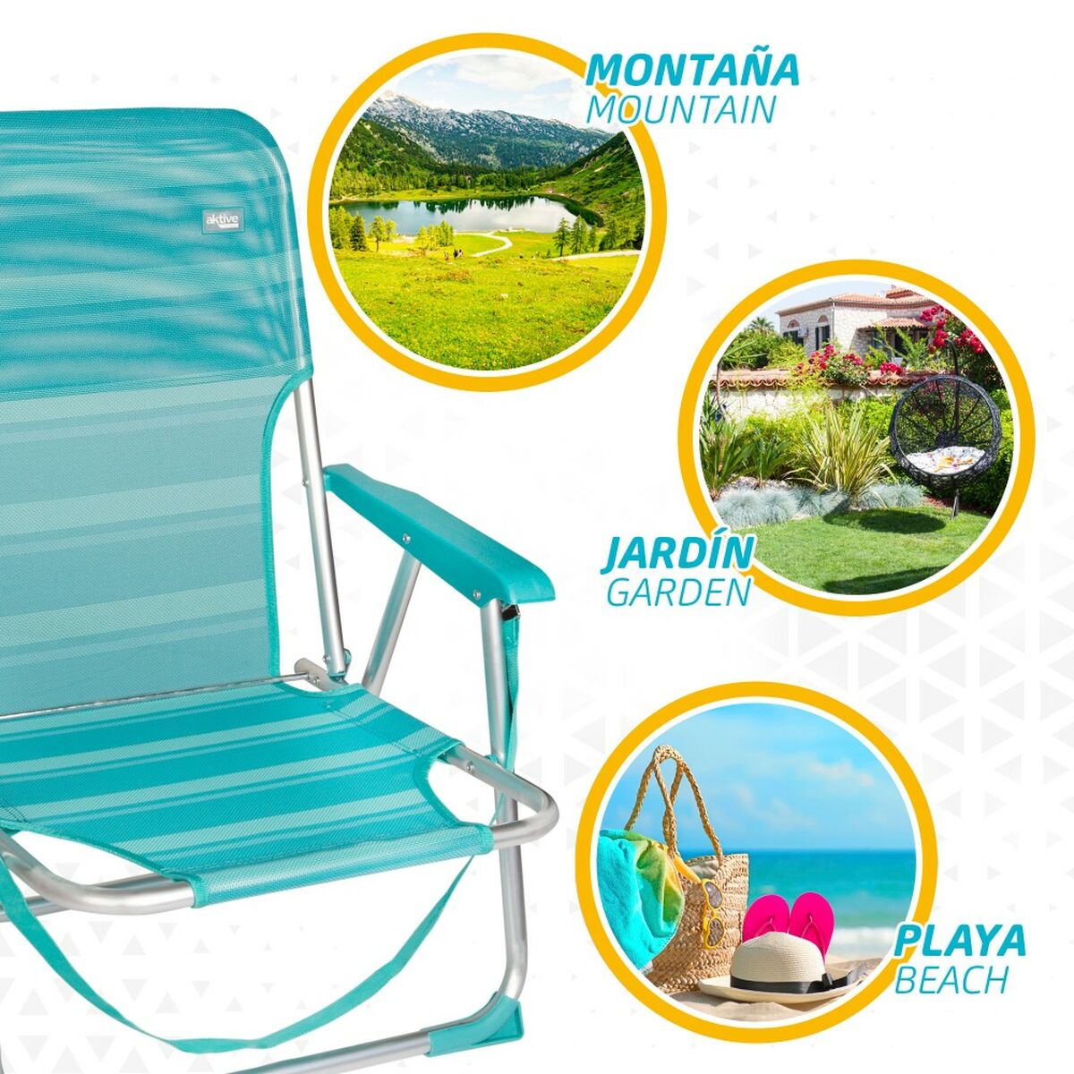Strandstol Aktive Turkos 44 x 72 x 35 cm Aluminium Hopfällbar (4 antal) - 6