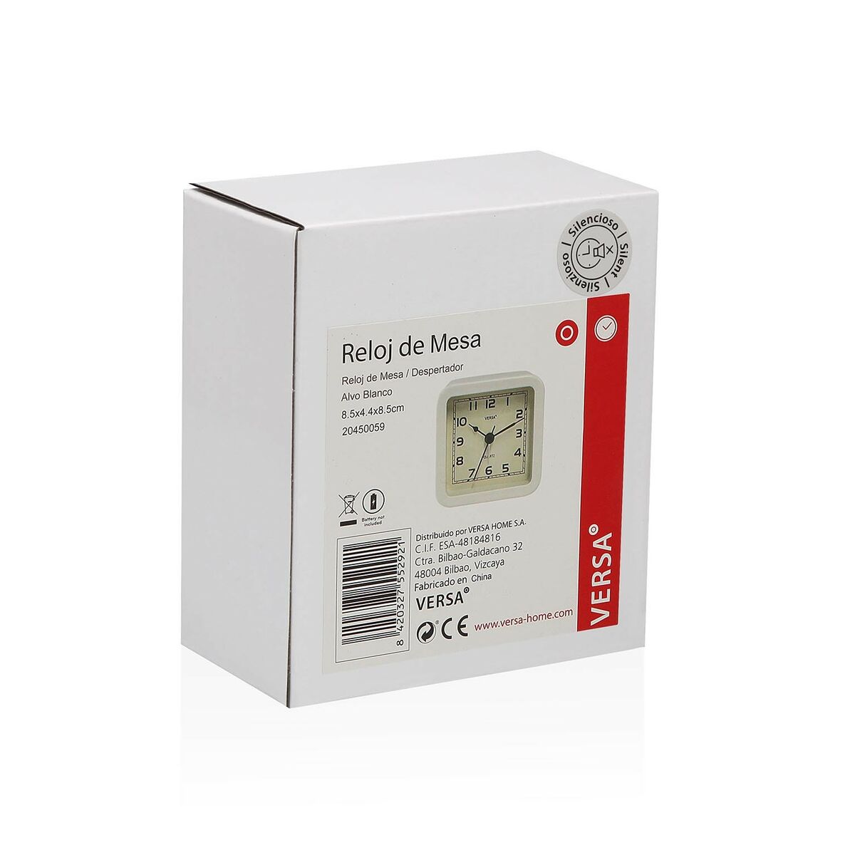 Asztali óra Versa Alvo Vit Plast 4,5 x 8,5 x 8,5 cm - 3
