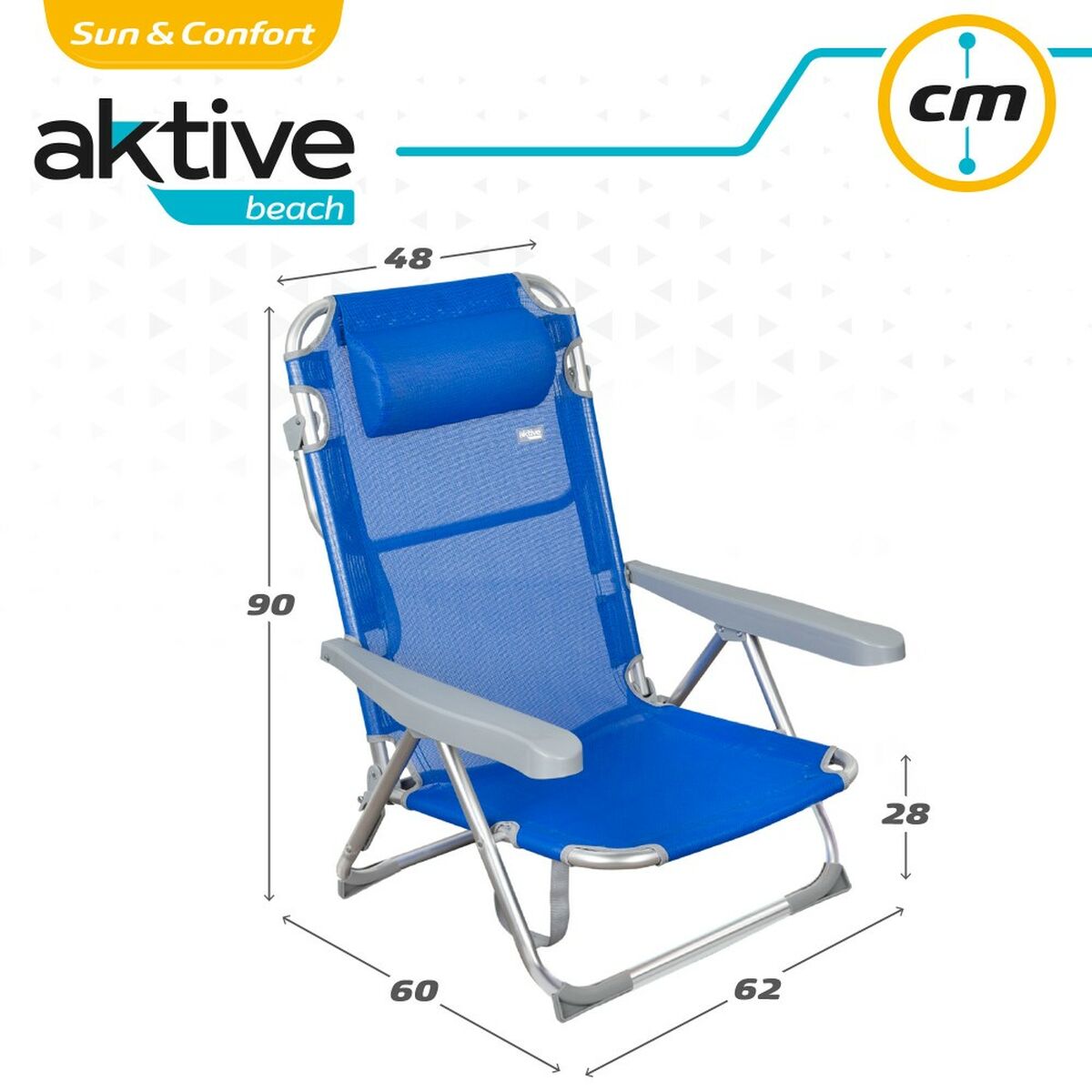 Strandstol Aktive Hopfällbar Blå 48 x 90 x 60 cm (2 antal) - 7