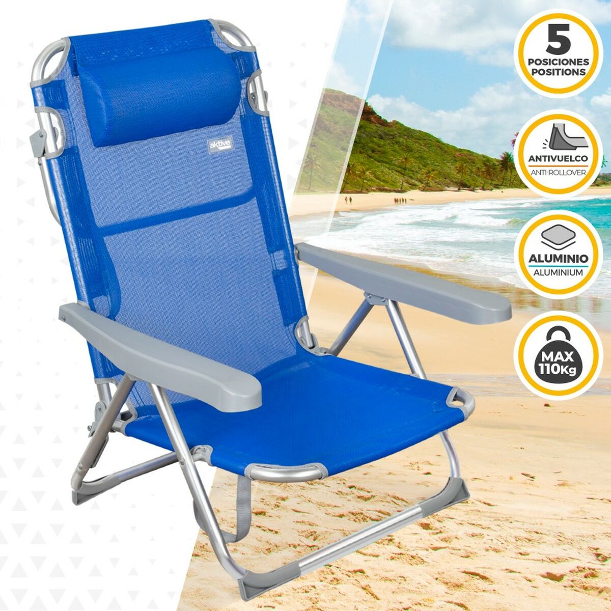 Strandstol Aktive Hopfällbar Blå 48 x 90 x 60 cm (2 antal) - 10