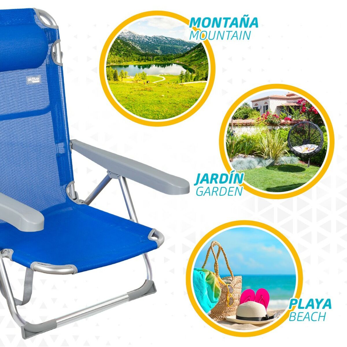 Strandstol Aktive Hopfällbar Blå 48 x 90 x 60 cm (2 antal) - 6