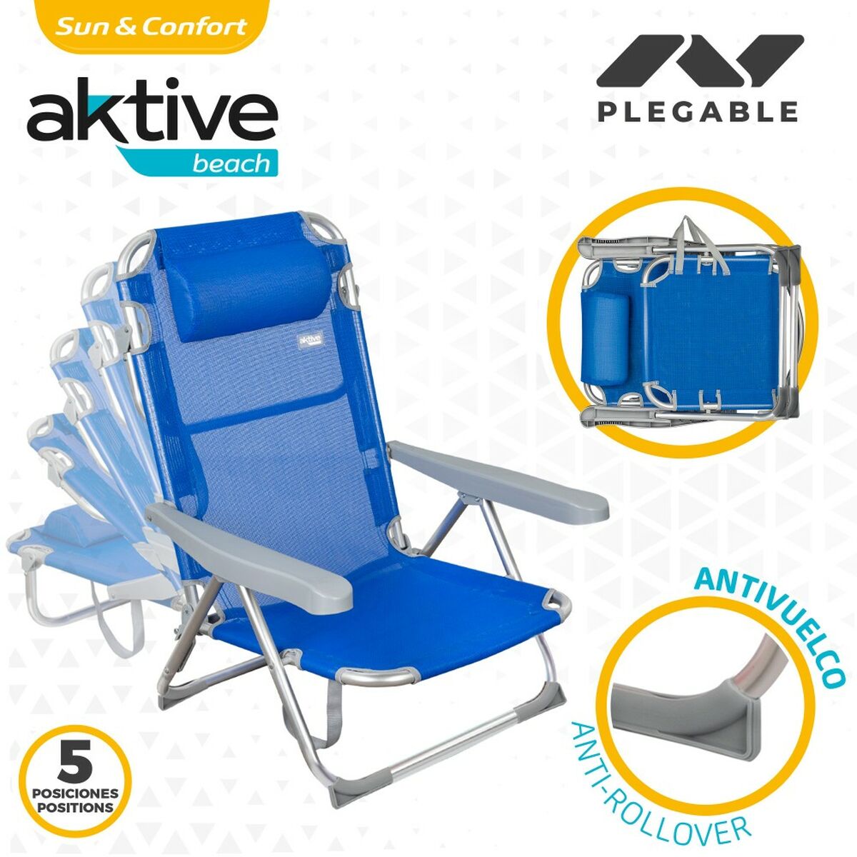 Strandstol Aktive Hopfällbar Blå 48 x 90 x 60 cm (2 antal) - 4