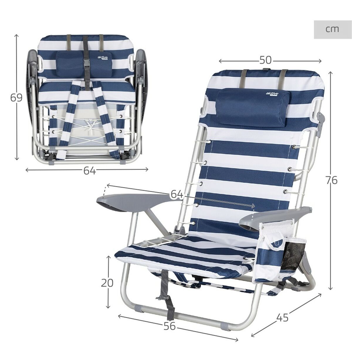 Strandstol Aktive Blå Vit 50 x 76 x 45 cm (2 antal) - 5