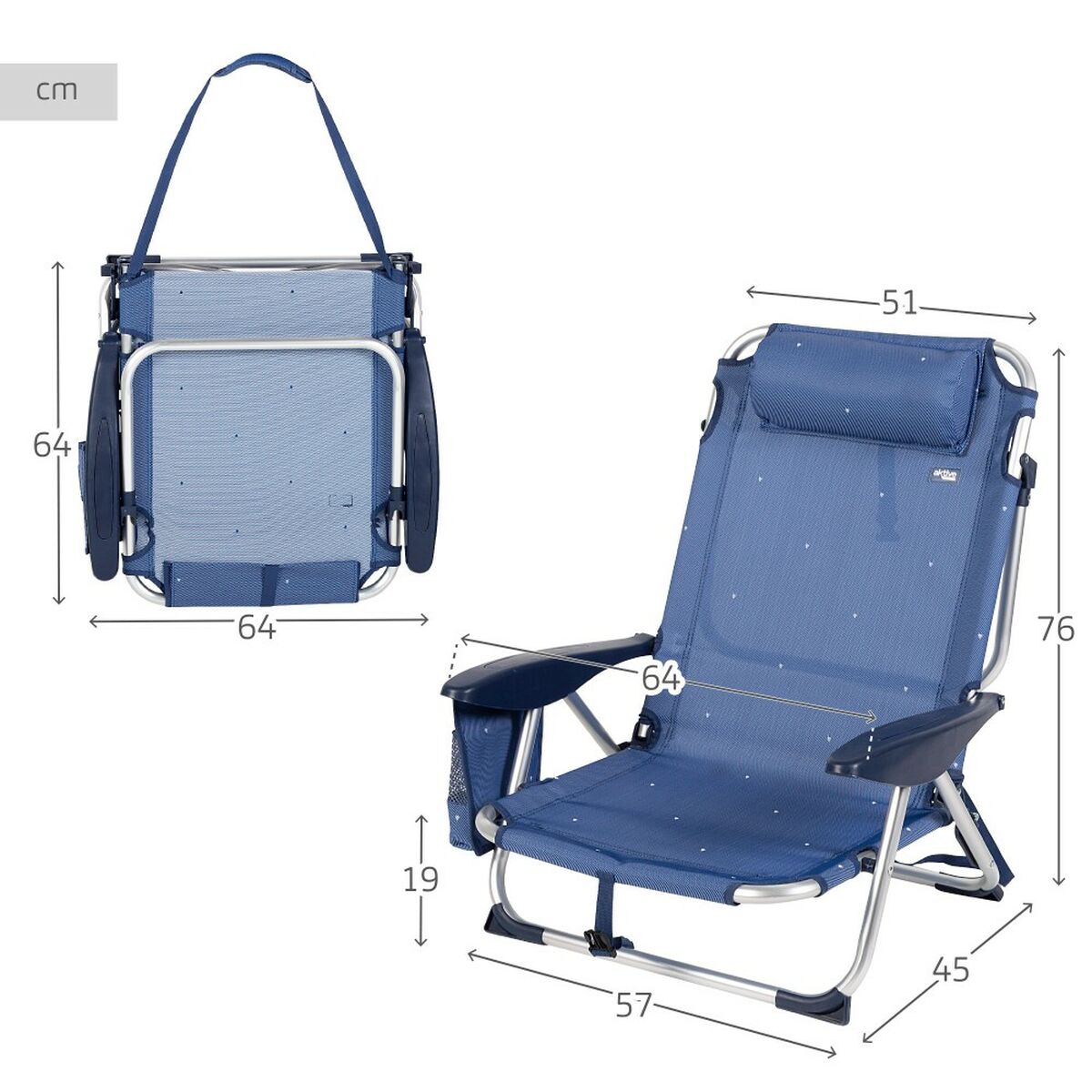Strandstol Aktive Hopfällbar Marinblå 51 x 76 x 45 cm (2 antal) - 5