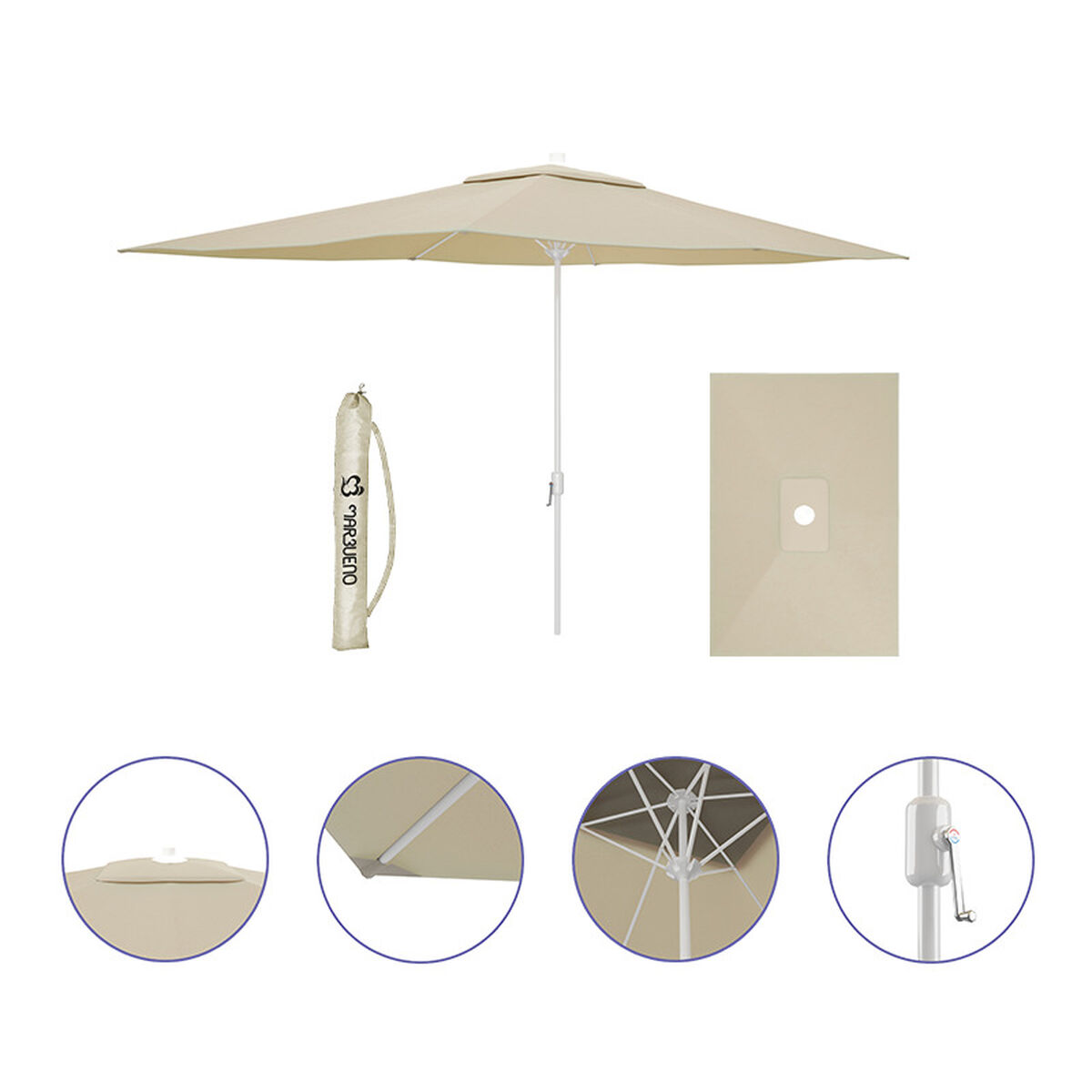 Marbueno Parasoll Stål 6 Spjälor D200x300 cm Polyester Beige Trädgård, Pool och Terrass 10192 - 5