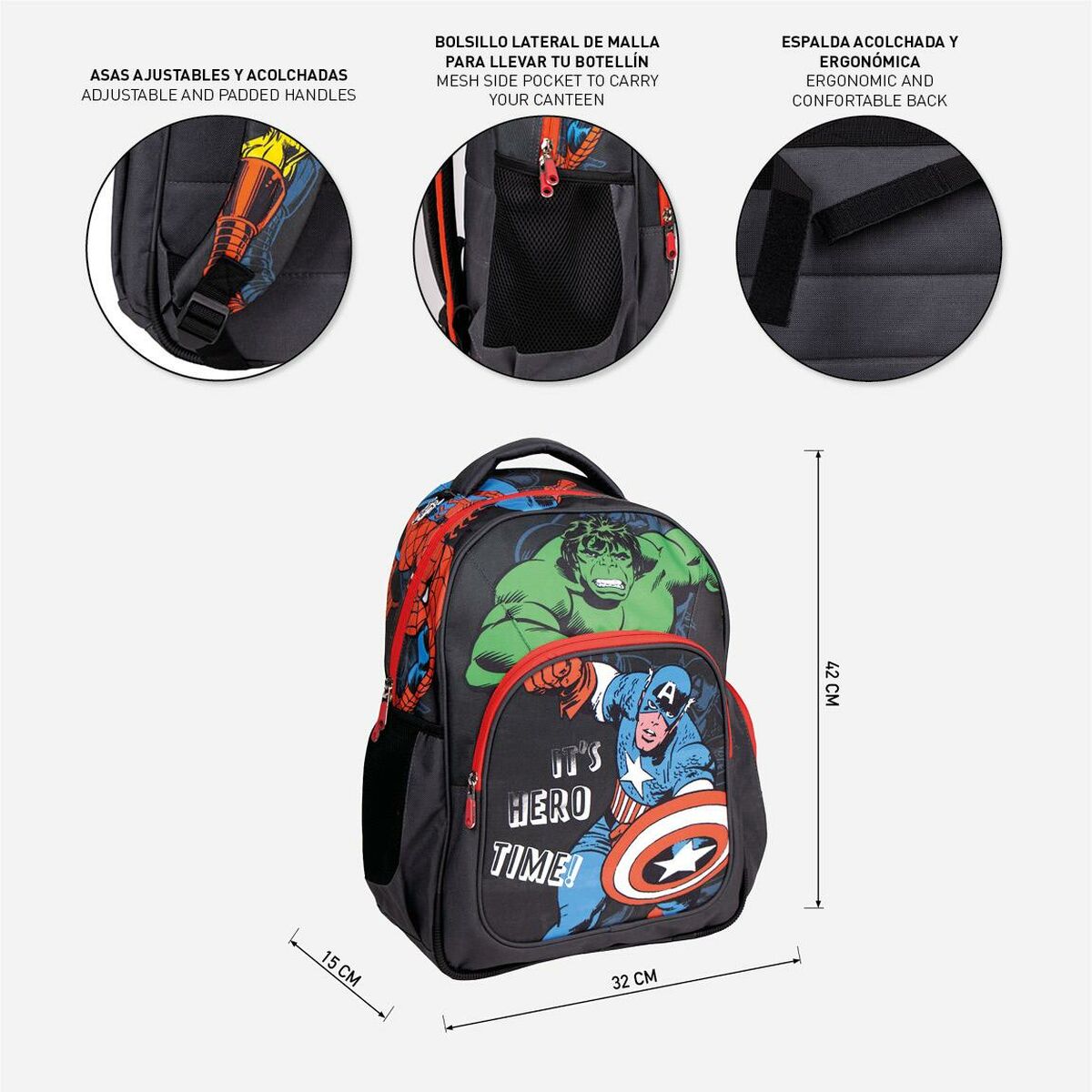 Skolryggsäck The Avengers Svart 32 x 15 x 42 cm - 4