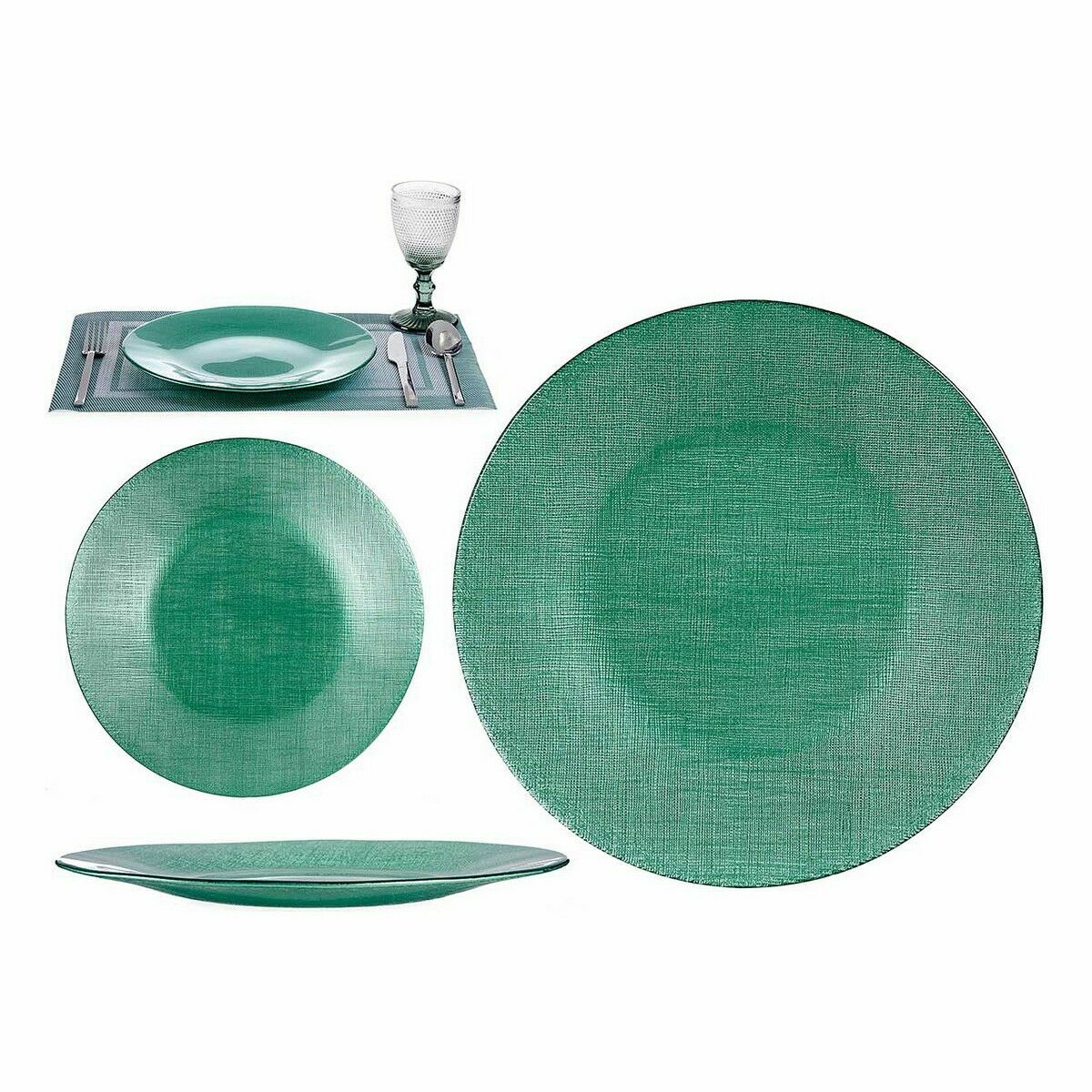 Platt skål Grön Glas 27,5 x 2 x 27,5 cm (6 antal) - 4