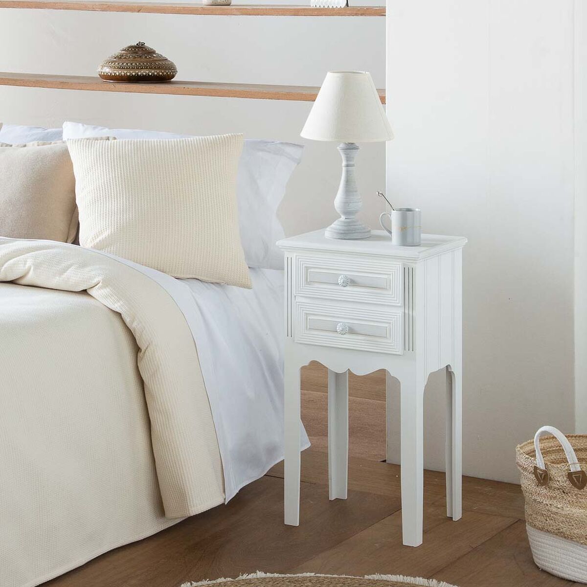 Nattduksbord Alexandra House Living Vit 28 x 69 x 38 cm - 2