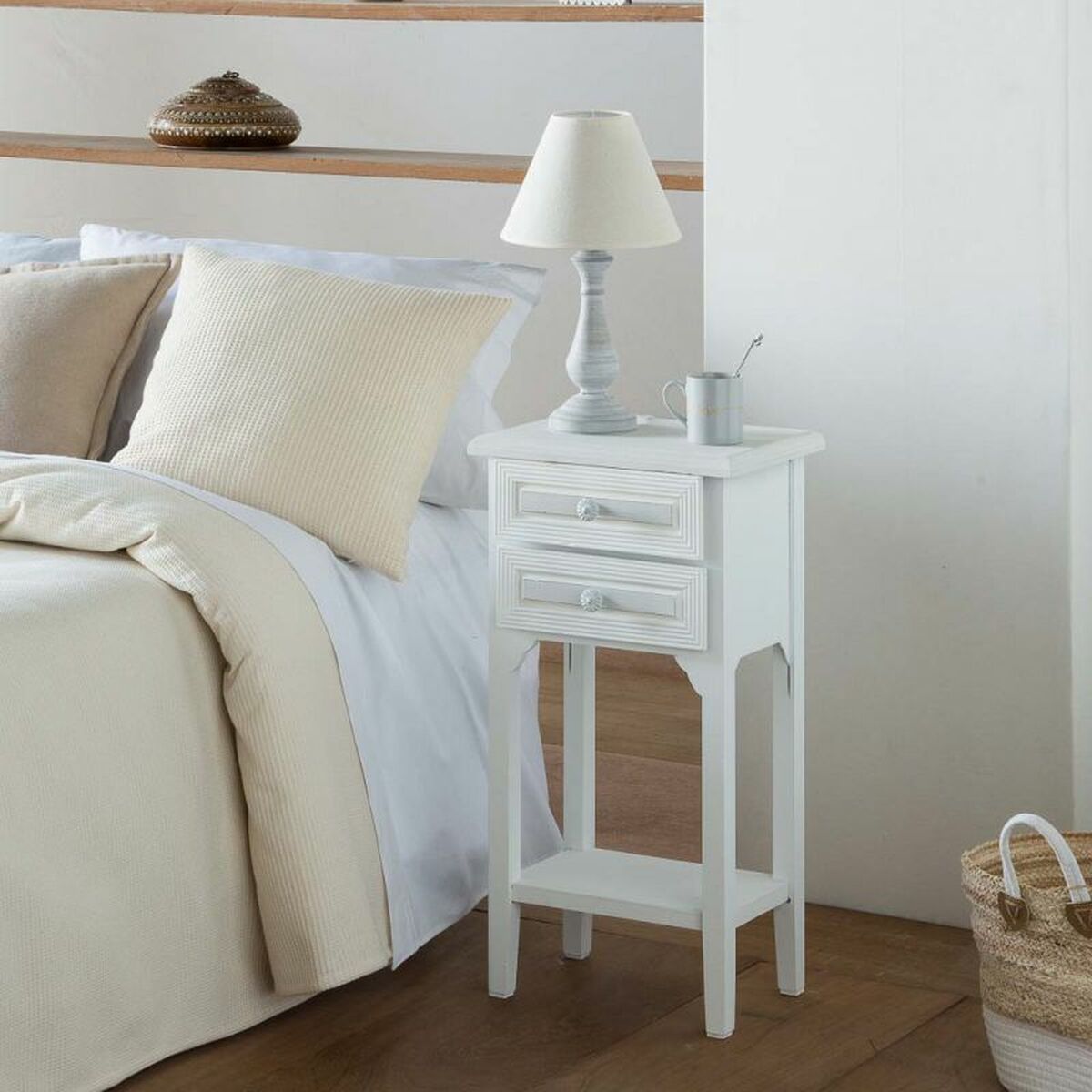 Nattduksbord Alexandra House Living Vit 26 x 69 x 37 cm - 2