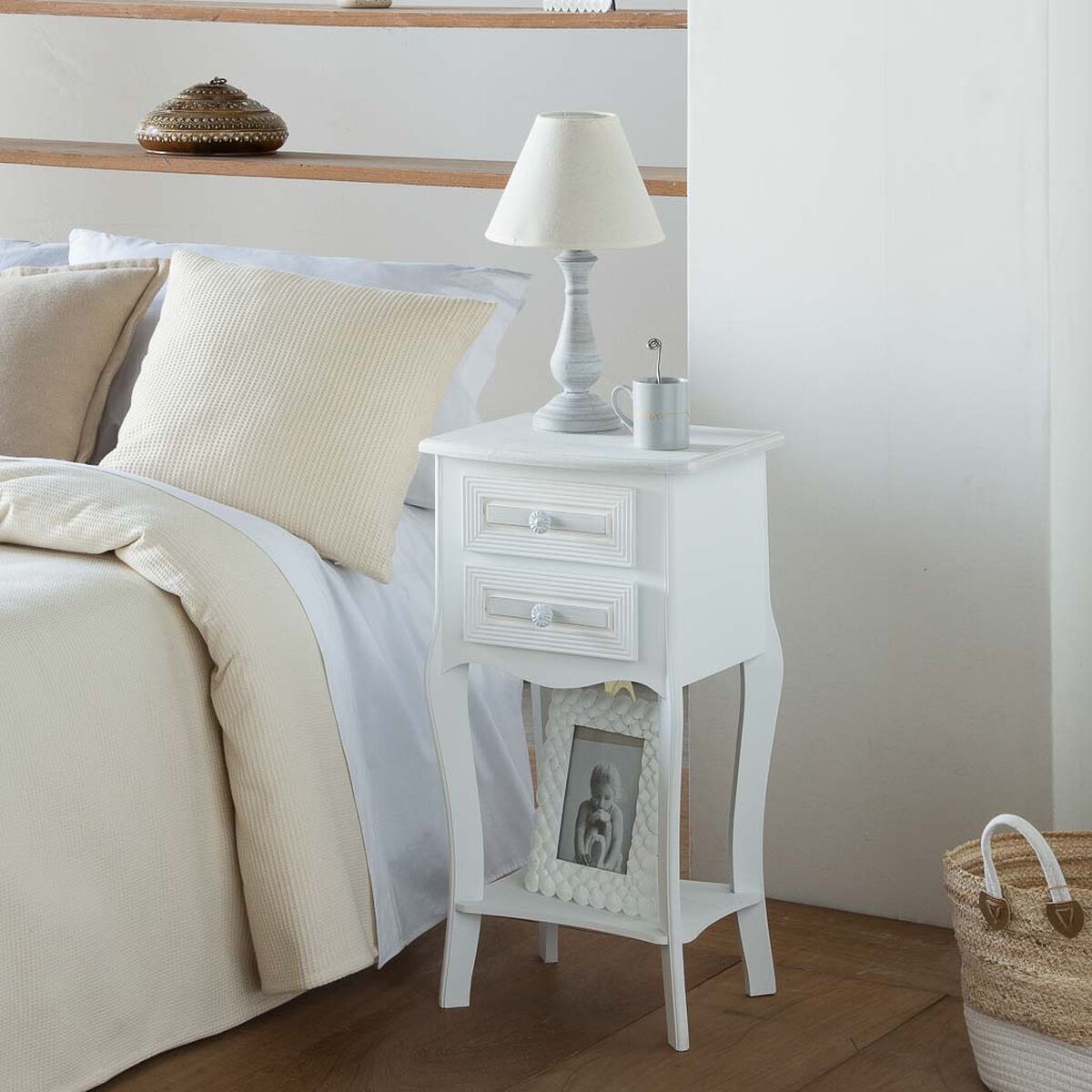 Nattduksbord Alexandra House Living Vit 31 x 71 x 38 cm - 2
