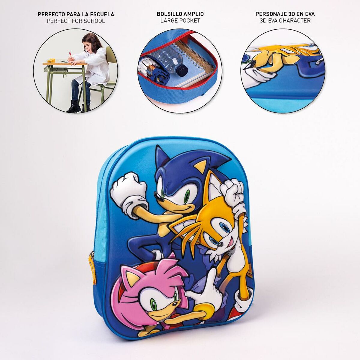 Skolryggsäck 3D Sonic 25 x 31 x 9 cm Blå - 7