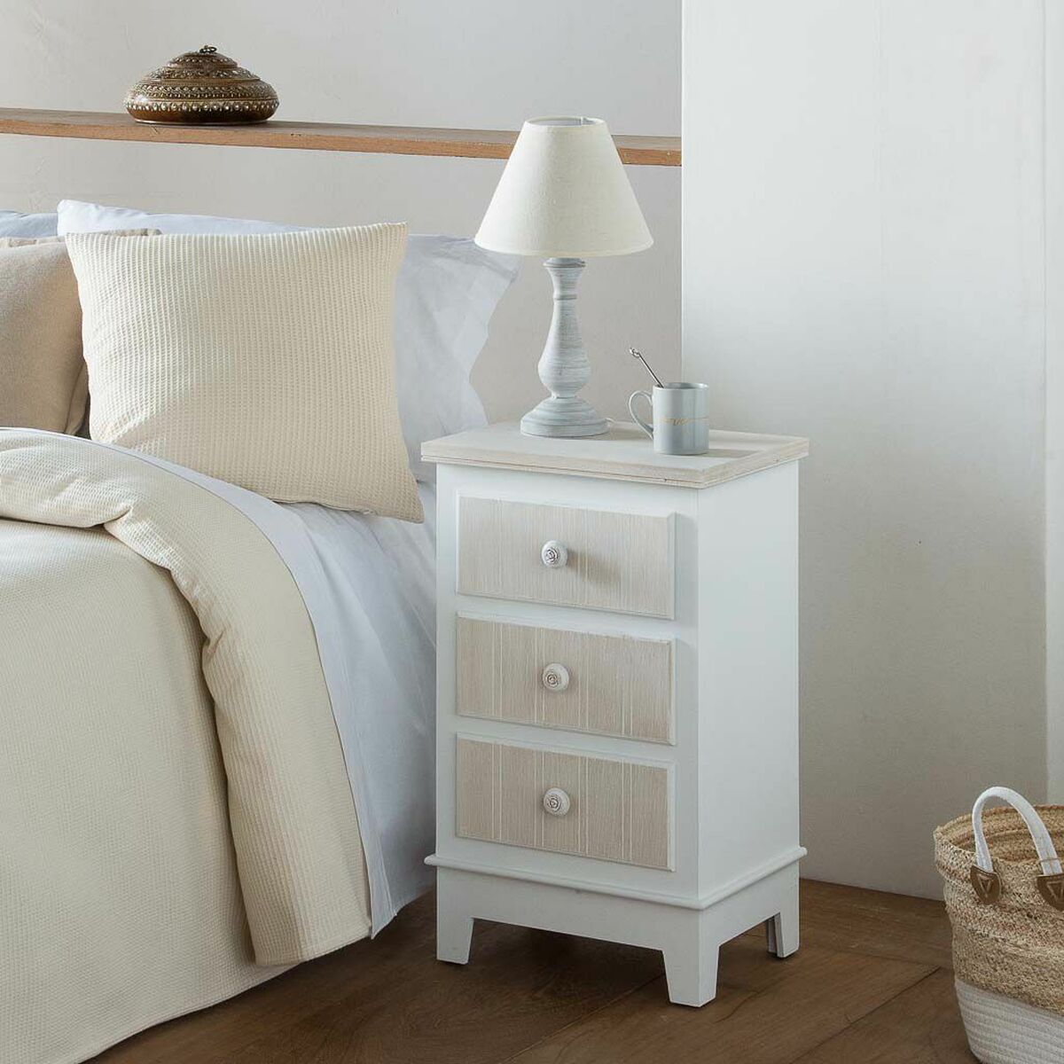 Nattduksbord Alexandra House Living Vit 30 x 64 x 40 cm - 2