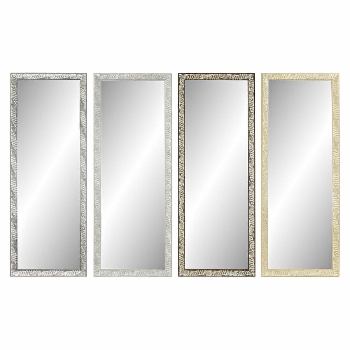Väggspegel DKD Home Decor 36 x 2 x 95,5 cm Glas Naturell Grå Brun Vit polystyren Tropiskt Löv av en växt (4 Delar)