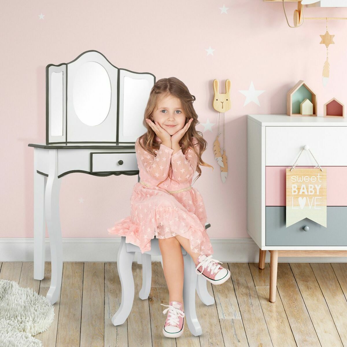 Sminkbord med pall Colorbaby Leksak Vit Barn 61 x 29 x 100 cm - 2