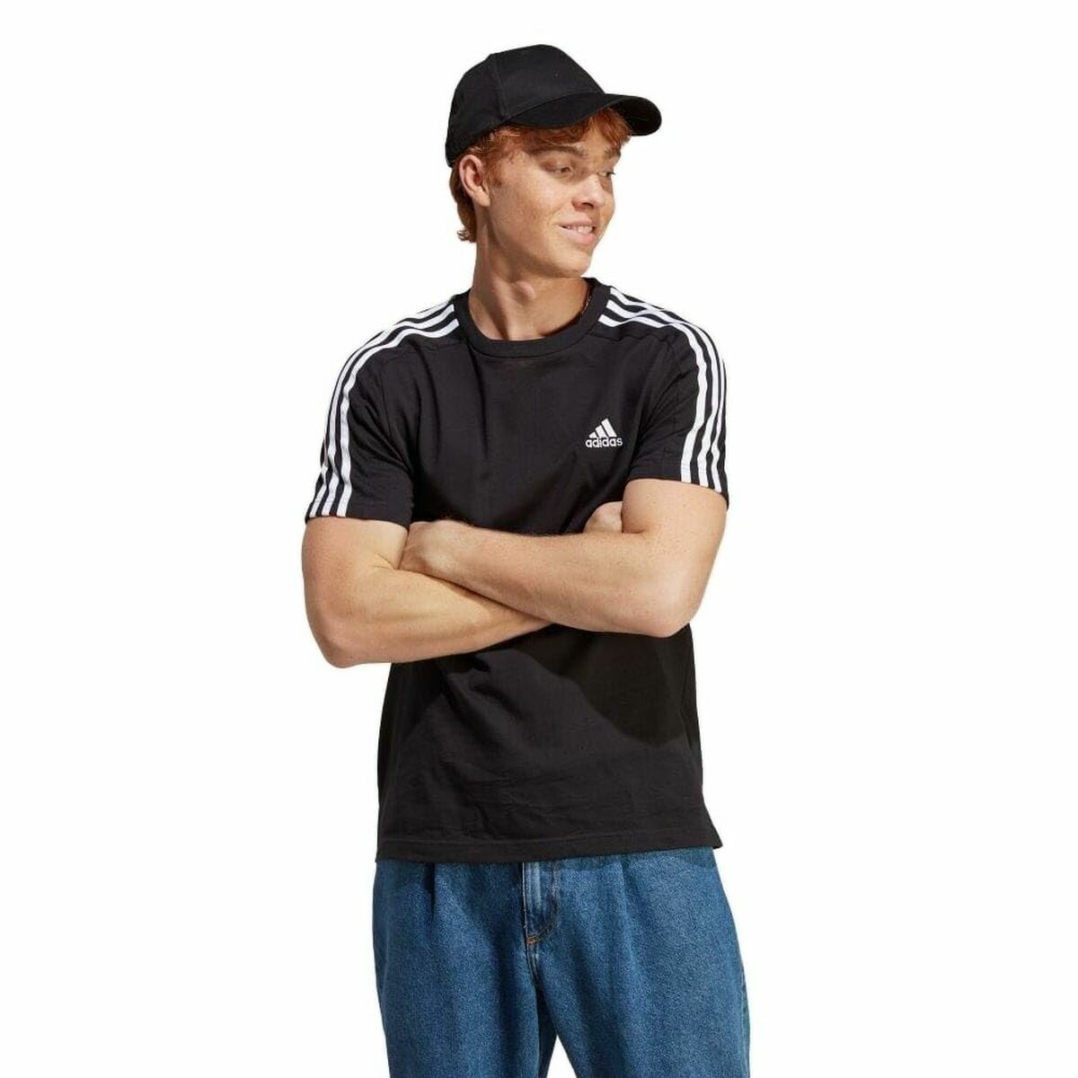 T-shirt med kortärm Herr Adidas Essentials Single 3 Bandas Svart