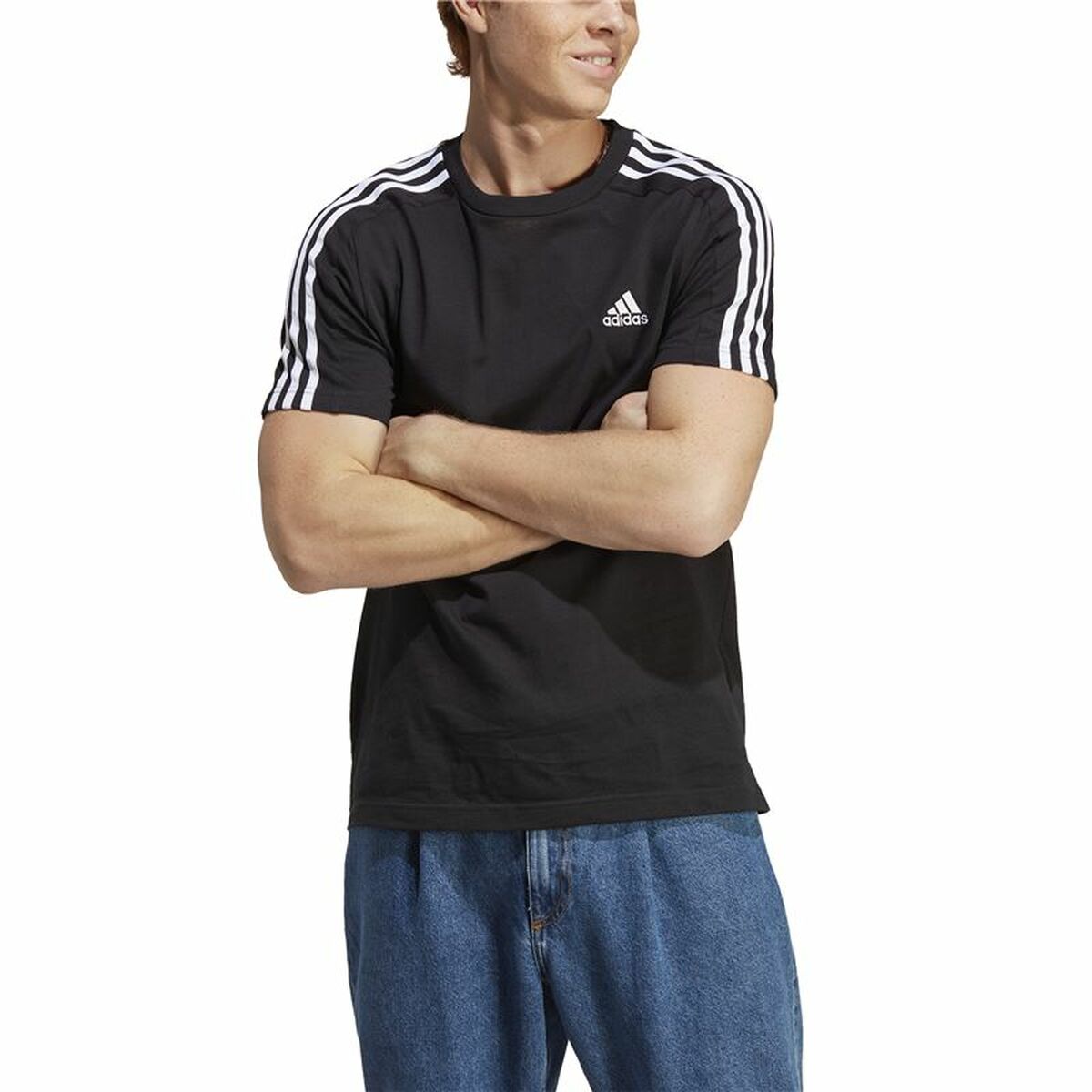 T-shirt med kortärm Herr Adidas Essentials Single 3 Bandas Svart - 3