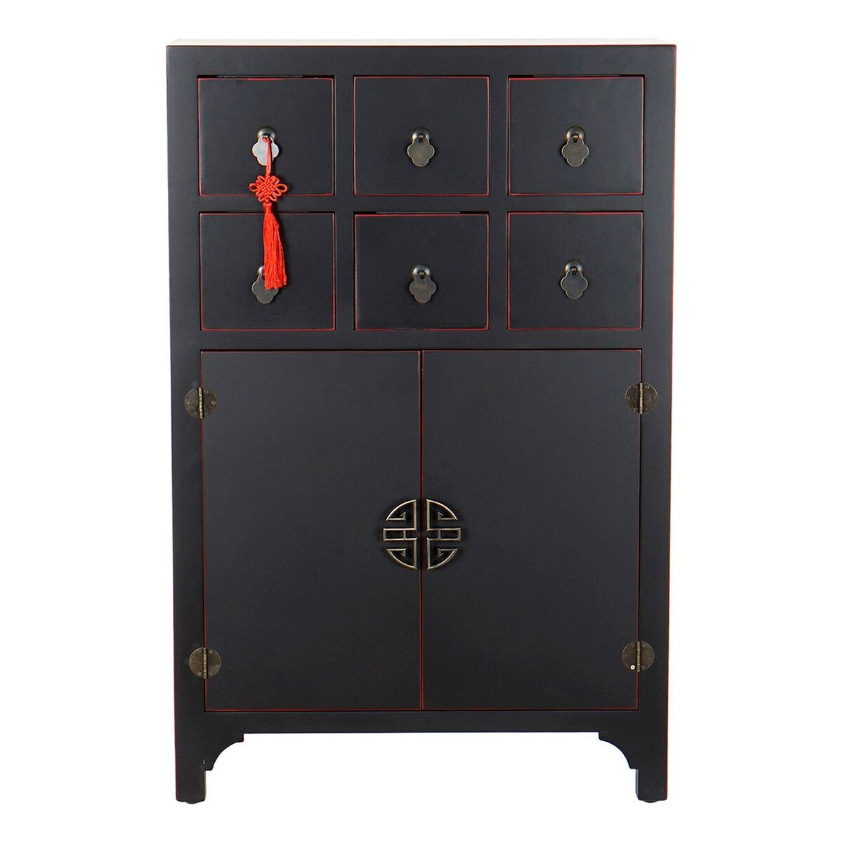 Byrå DKD Home Decor Svart Röd Multicolour Gran Trä MDF Orientalisk 63 x 27 x 101 cm - 6