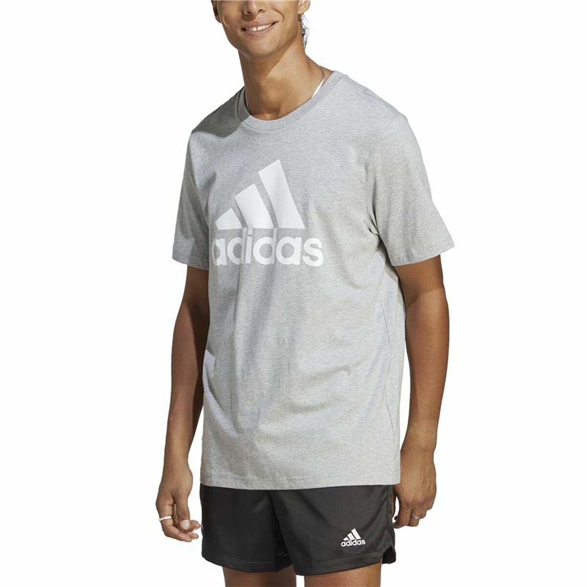 T-shirt med kortärm Herr Adidas Essentials Single Big Logo Grå Ljusgrå - 3