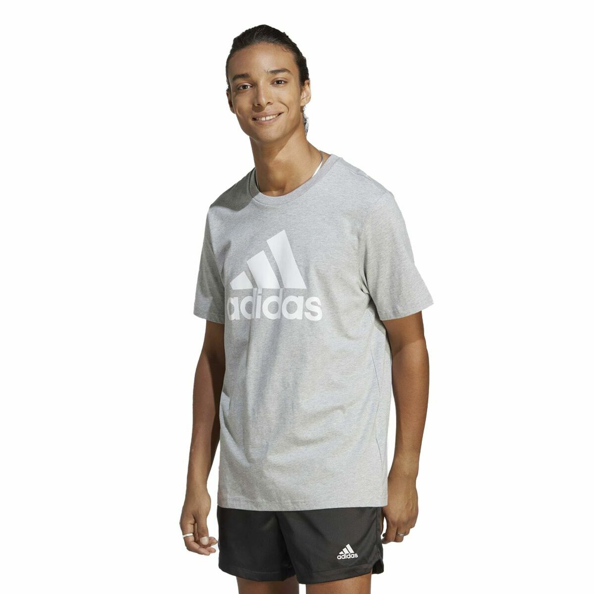 T-shirt med kortärm Herr Adidas Essentials Single Big Logo Grå Ljusgrå